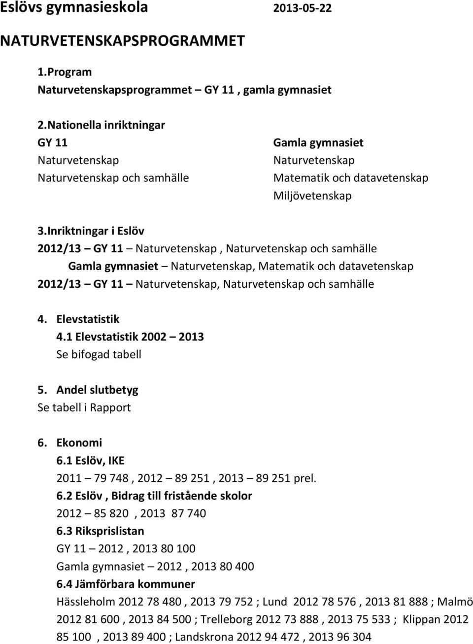 Inriktningar i Eslöv 2012/13 GY 11 Naturvetenskap, Naturvetenskap och samhälle Gamla gymnasiet Naturvetenskap, Matematik och datavetenskap 2012/13 GY 11 Naturvetenskap, Naturvetenskap och samhälle 4.