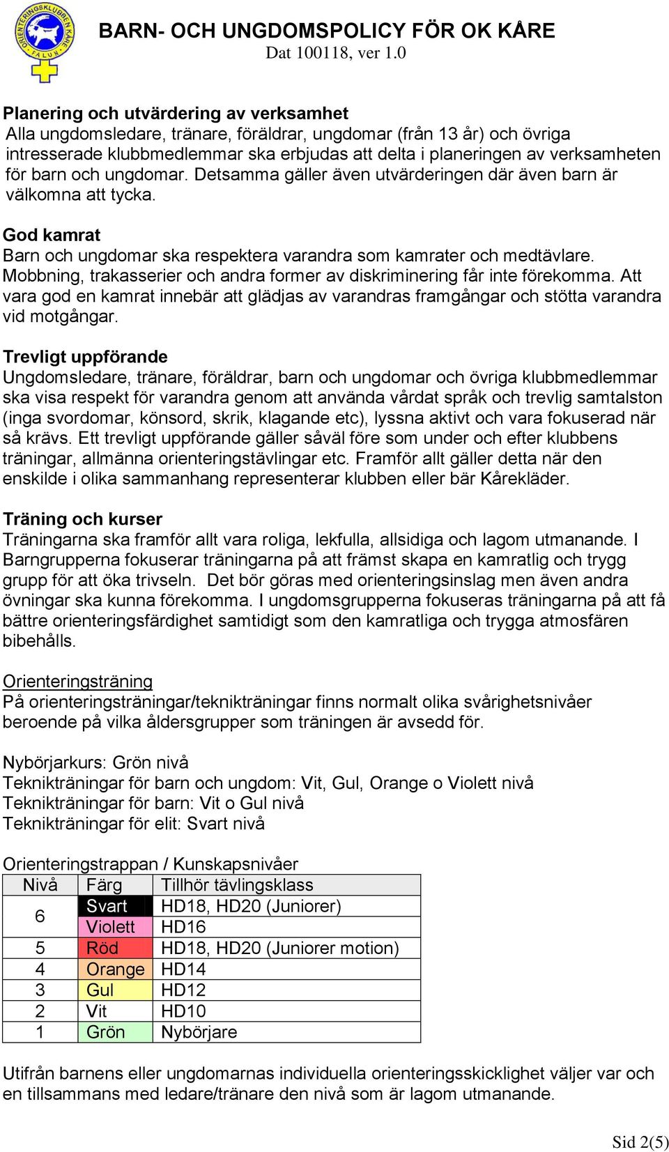 Mobbning, trakasserier och andra former av diskriminering får inte förekomma. Att vara god en kamrat innebär att glädjas av varandras framgångar och stötta varandra vid motgångar.