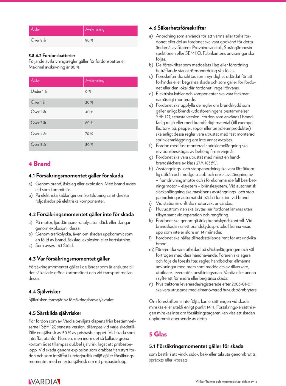 Med brand avses eld som kommit lös. b) På elektriska kablar genom kortslutning samt direkta följdskador på elektriska komponenter. 4.