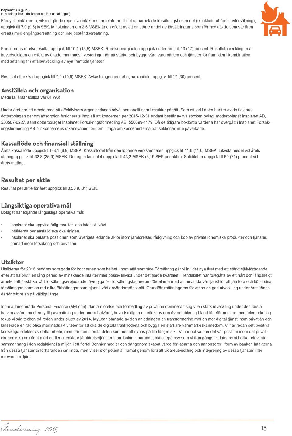 Koncernens rörelseresultat uppgick till 10,1 (13,5) MSEK. Rörelsemarginalen uppgick under året till 13 (17) procent.