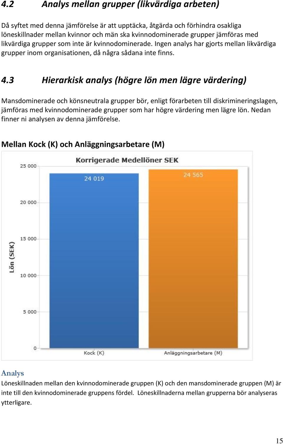 3 Hierarkisk analys (högre lön men lägre värdering) Mansdominerade och könsneutrala grupper bör, enligt förarbeten till diskrimineringslagen, jämföras med kvinnodominerade grupper som har högre