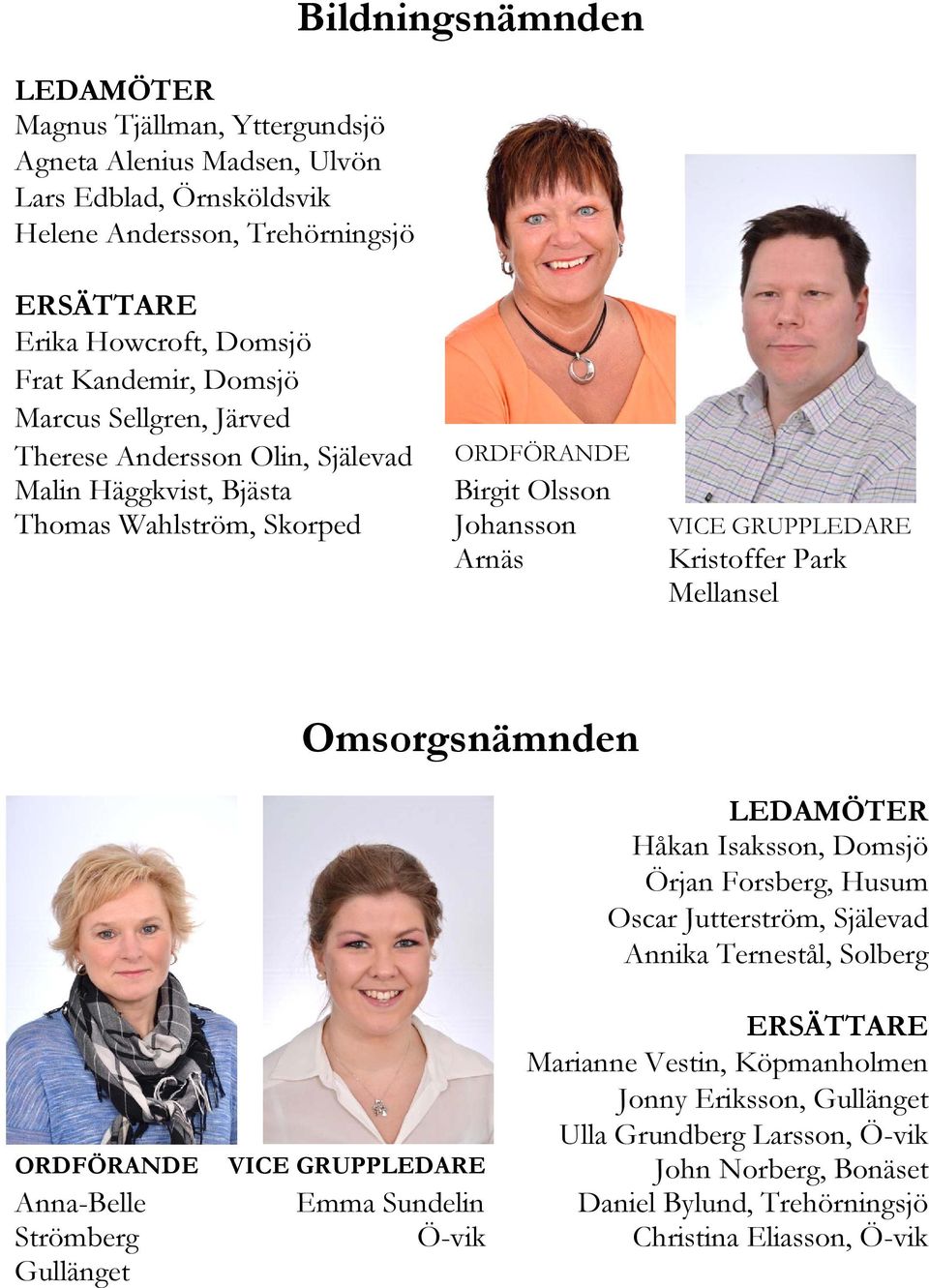 Mellansel Omsorgsnämnden LEDAMÖTER Håkan Isaksson, Domsjö Örjan Forsberg, Husum Oscar Jutterström, Själevad Annika Ternestål, Solberg ERSÄTTARE Marianne Vestin, Köpmanholmen Jonny Eriksson,