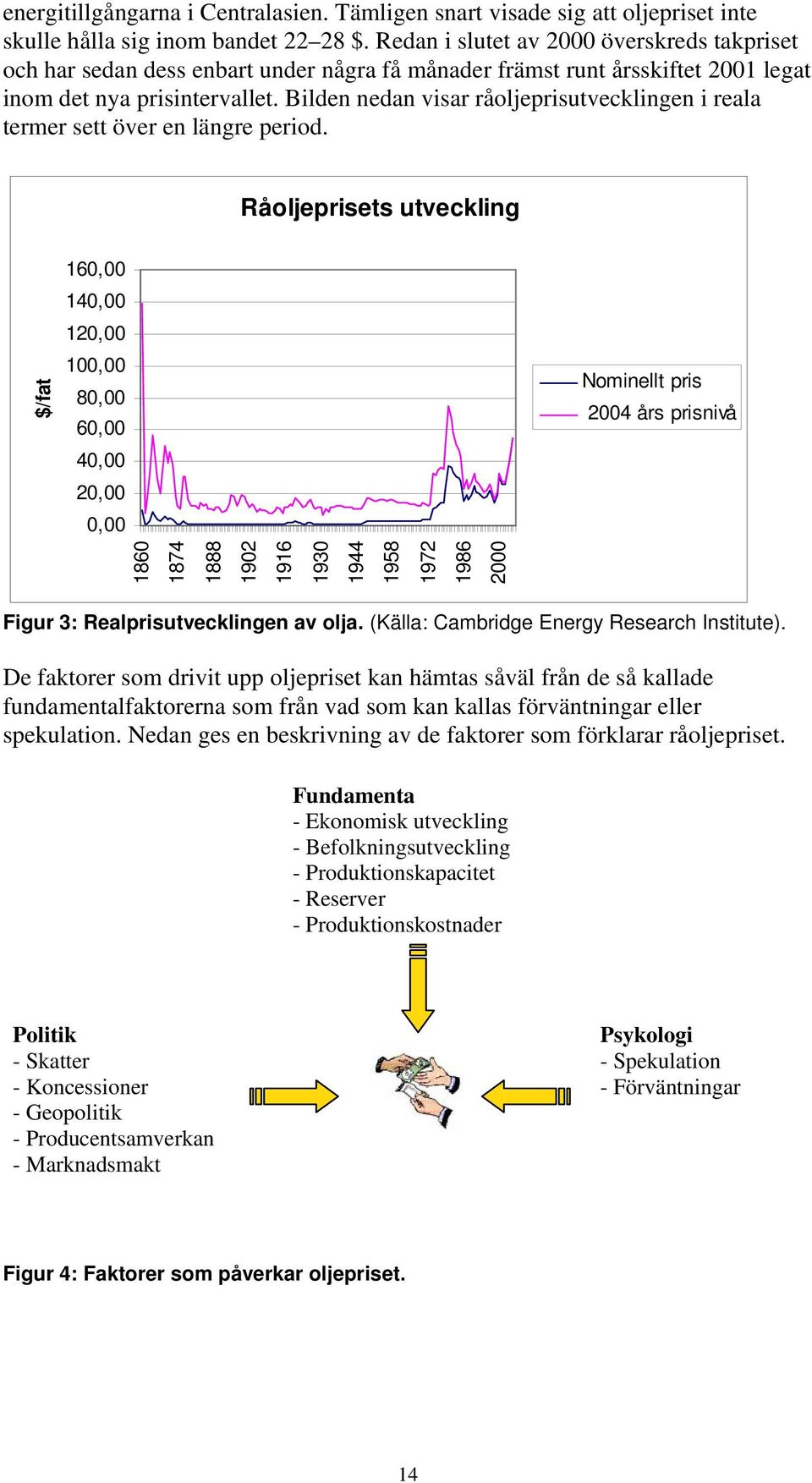 Bilden nedan visar råoljeprisutvecklingen i reala termer sett över en längre period.