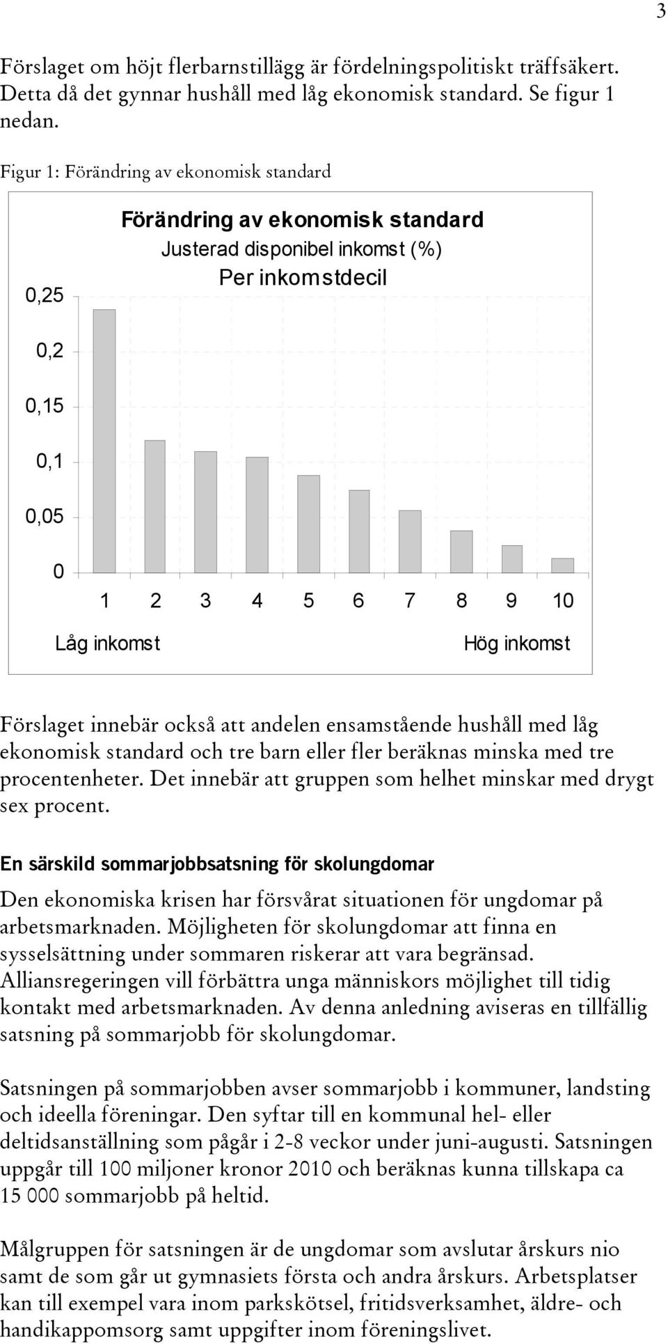 Förslaget innebär också att andelen ensamstående hushåll med låg ekonomisk standard och tre barn eller fler beräknas minska med tre procentenheter.