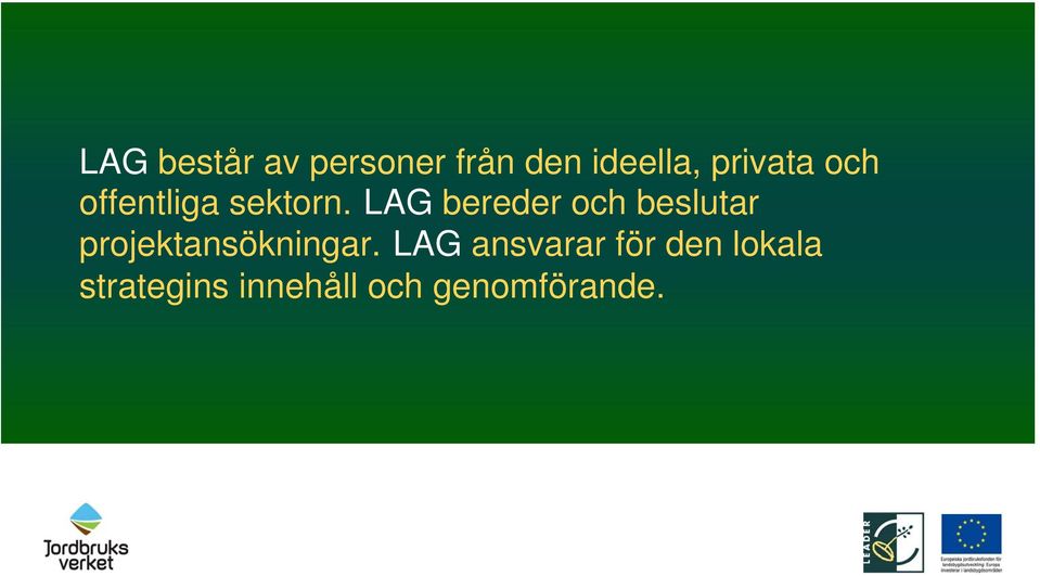 LAG bereder och beslutar projektansökningar.