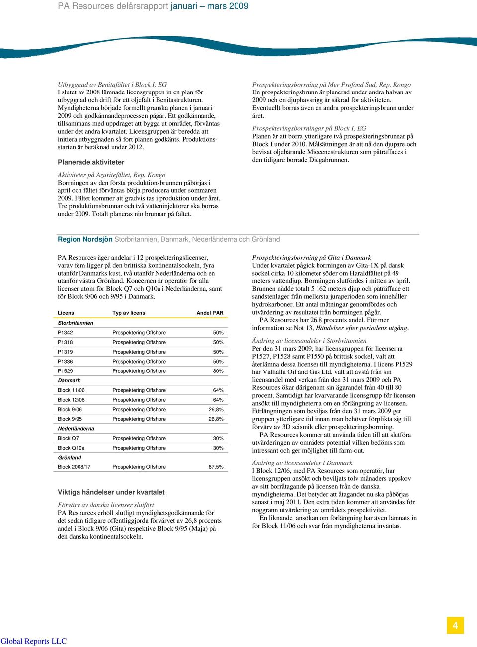 Licensgruppen är beredda att initiera utbyggnaden så fort planen godkänts. Produktionsstarten är beräknad under 2012. Planerade aktiviteter Aktiviteter på Azuritefältet, Rep.