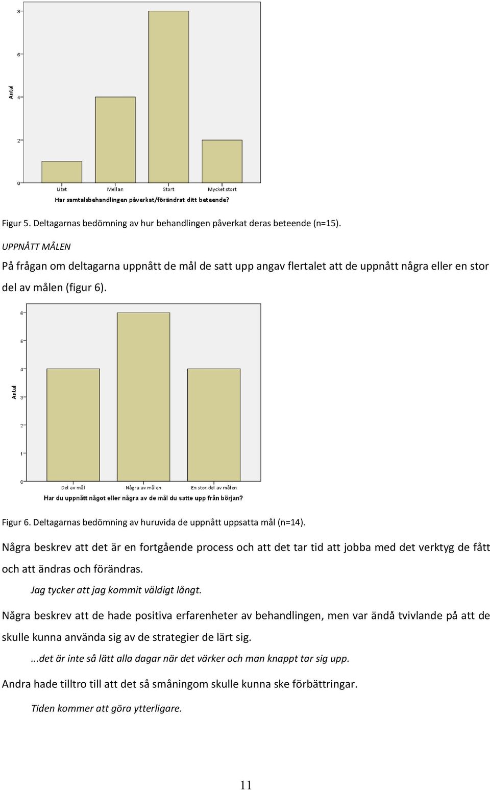 Deltagarnas bedömning av huruvida de uppnått uppsatta mål (n=14). Några beskrev att det är en fortgående process och att det tar tid att jobba med det verktyg de fått och att ändras och förändras.