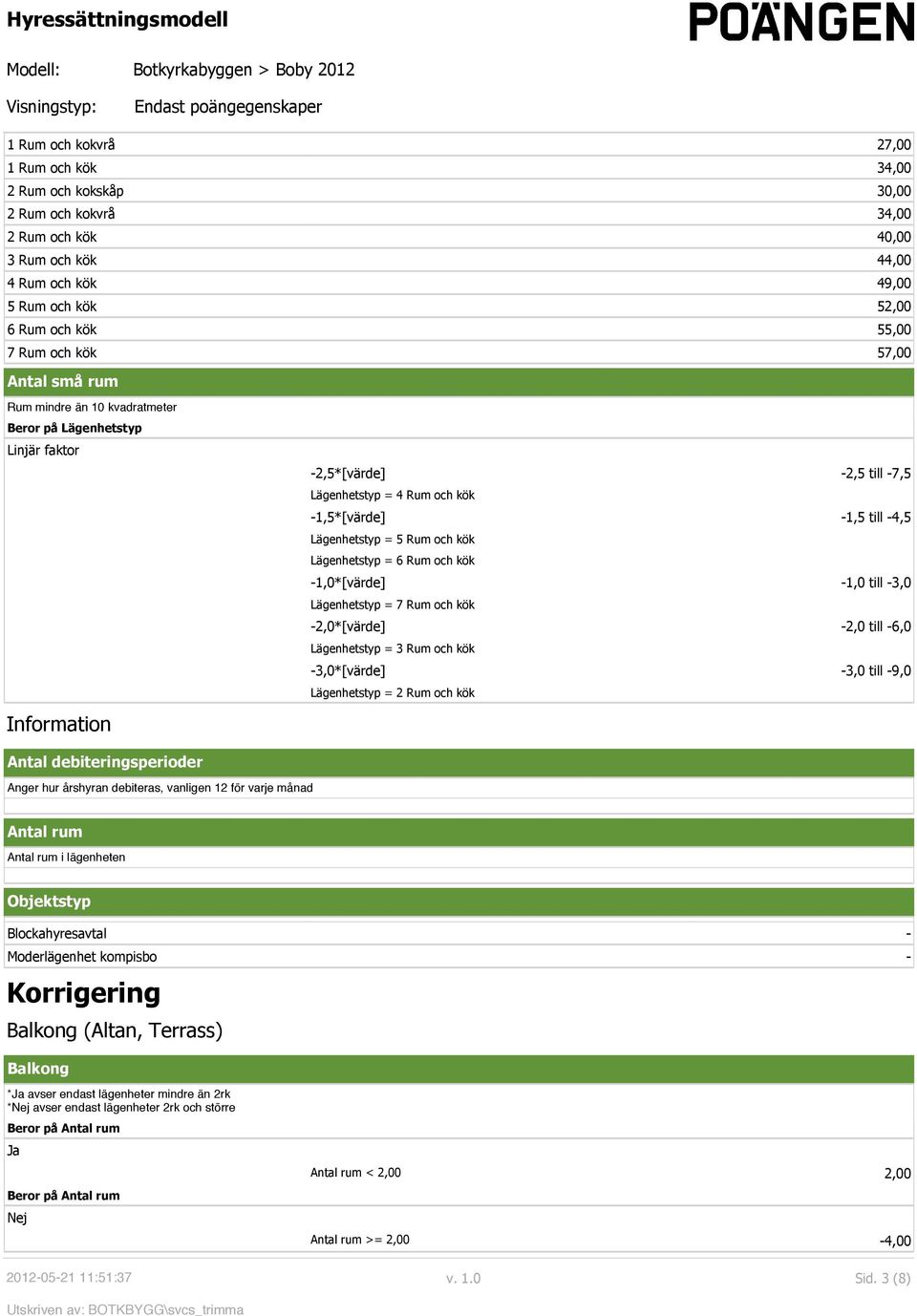 = 5 Rum och kök Lägenhetstyp = 6 Rum och kök -1,0*[värde] -1,0 till -3,0 Lägenhetstyp = 7 Rum och kök -2,0*[värde] -2,0 till -6,0 Lägenhetstyp = 3 Rum och kök -3,0*[värde] -3,0 till -9,0 Lägenhetstyp