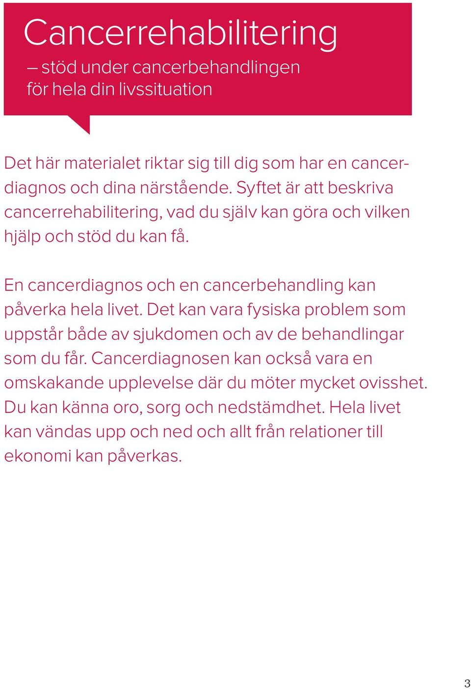 En cancerdiagnos och en cancerbehandling kan påverka hela livet. Det kan vara fysiska problem som uppstår både av sjukdomen och av de behandlingar som du får.