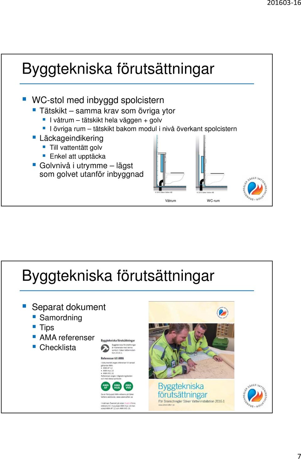 Läckageindikering Till vattentätt golv Enkel att upptäcka Golvnivå i utrymme lägst som golvet utanför