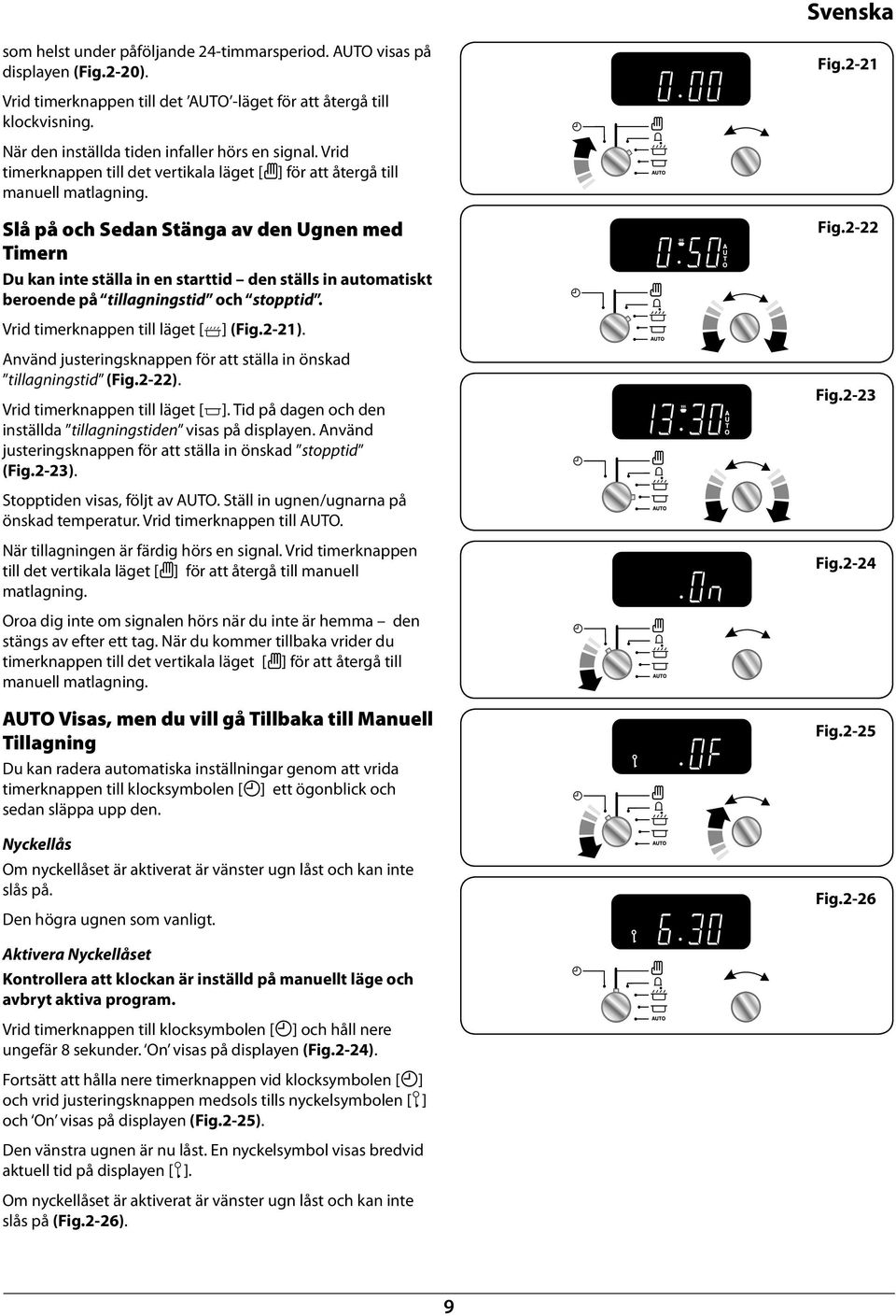 Slå på och Seda Stäga av de Uge med Timer Du ka ite ställa i e starttid de ställs i automatiskt eroede på tillagigstid och stopptid. Vrid timerkappe till läget [ ] (Fig.2-21).