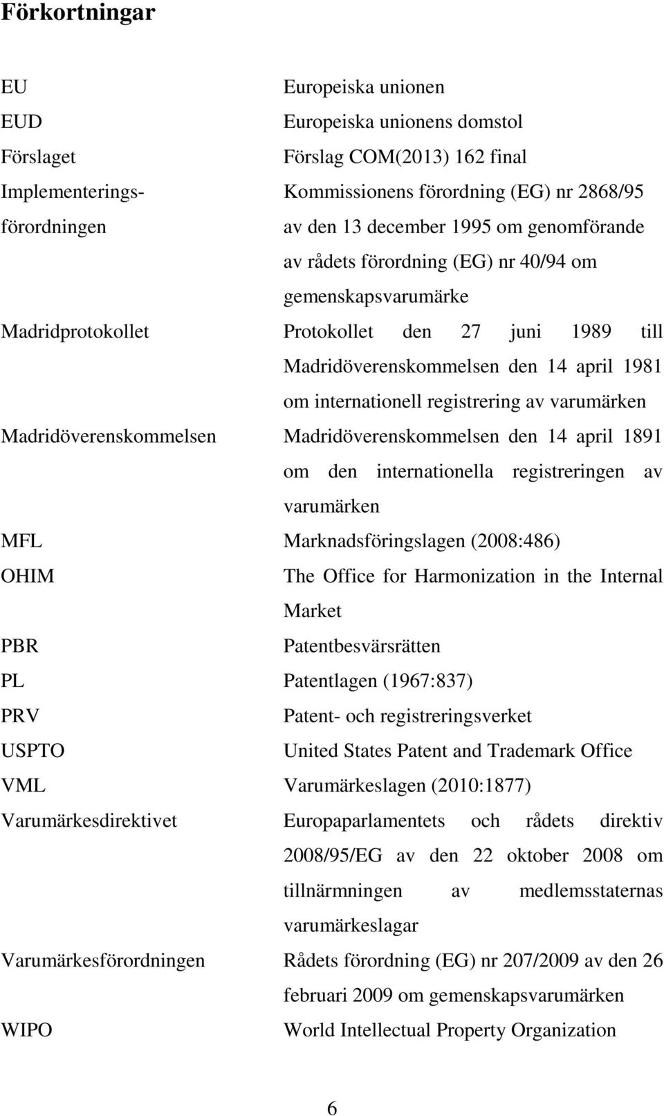 registrering av varumärken Madridöverenskommelsen Madridöverenskommelsen den 14 april 1891 om den internationella registreringen av varumärken MFL Marknadsföringslagen (2008:486) OHIM The Office for