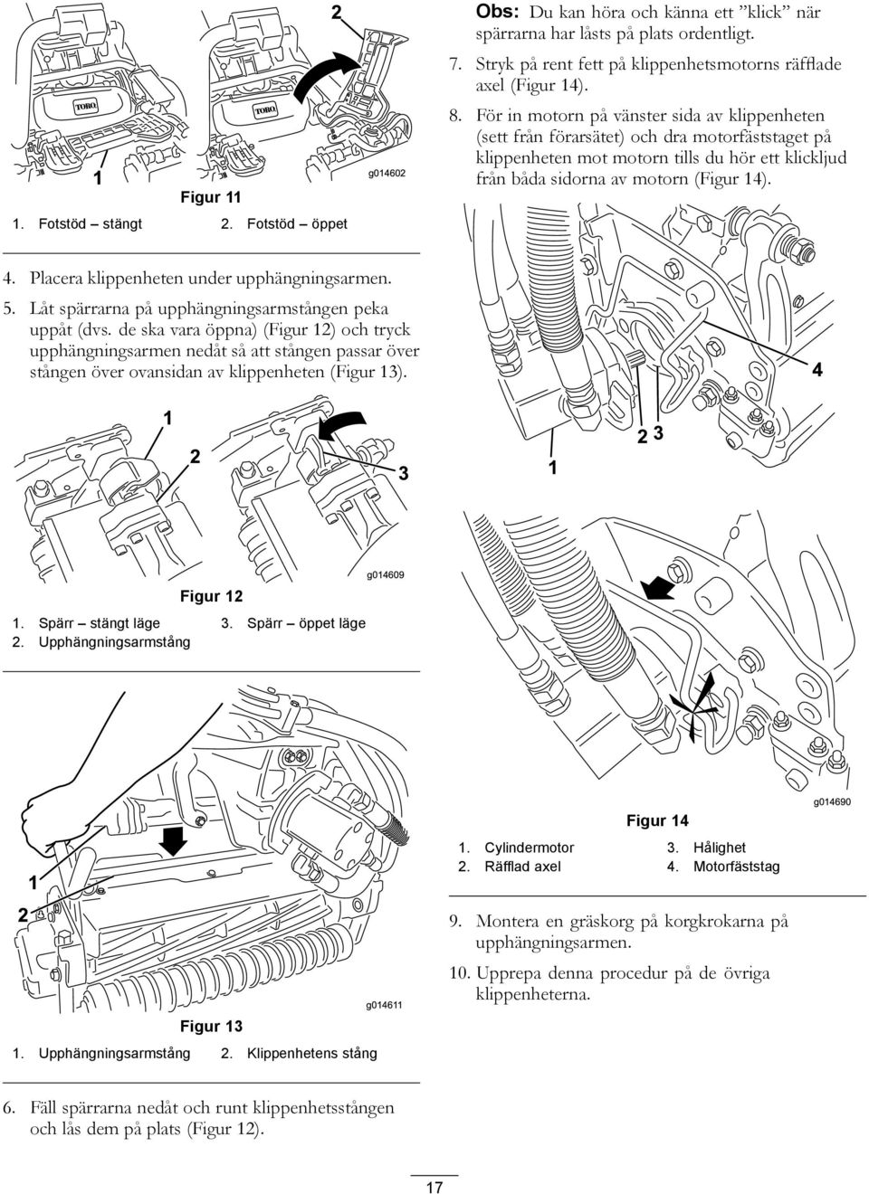 . 4. Placera klippenheten under upphängningsarmen. 5. Låt spärrarna på upphängningsarmstången peka uppåt (dvs.