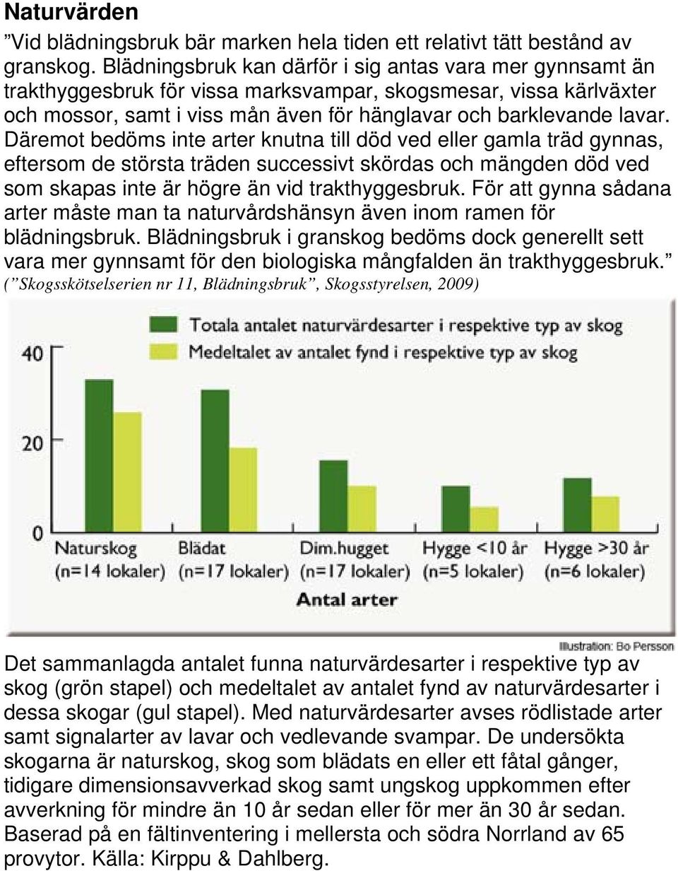 Däremot bedöms inte arter knutna till död ved eller gamla träd gynnas, eftersom de största träden successivt skördas och mängden död ved som skapas inte är högre än vid trakthyggesbruk.