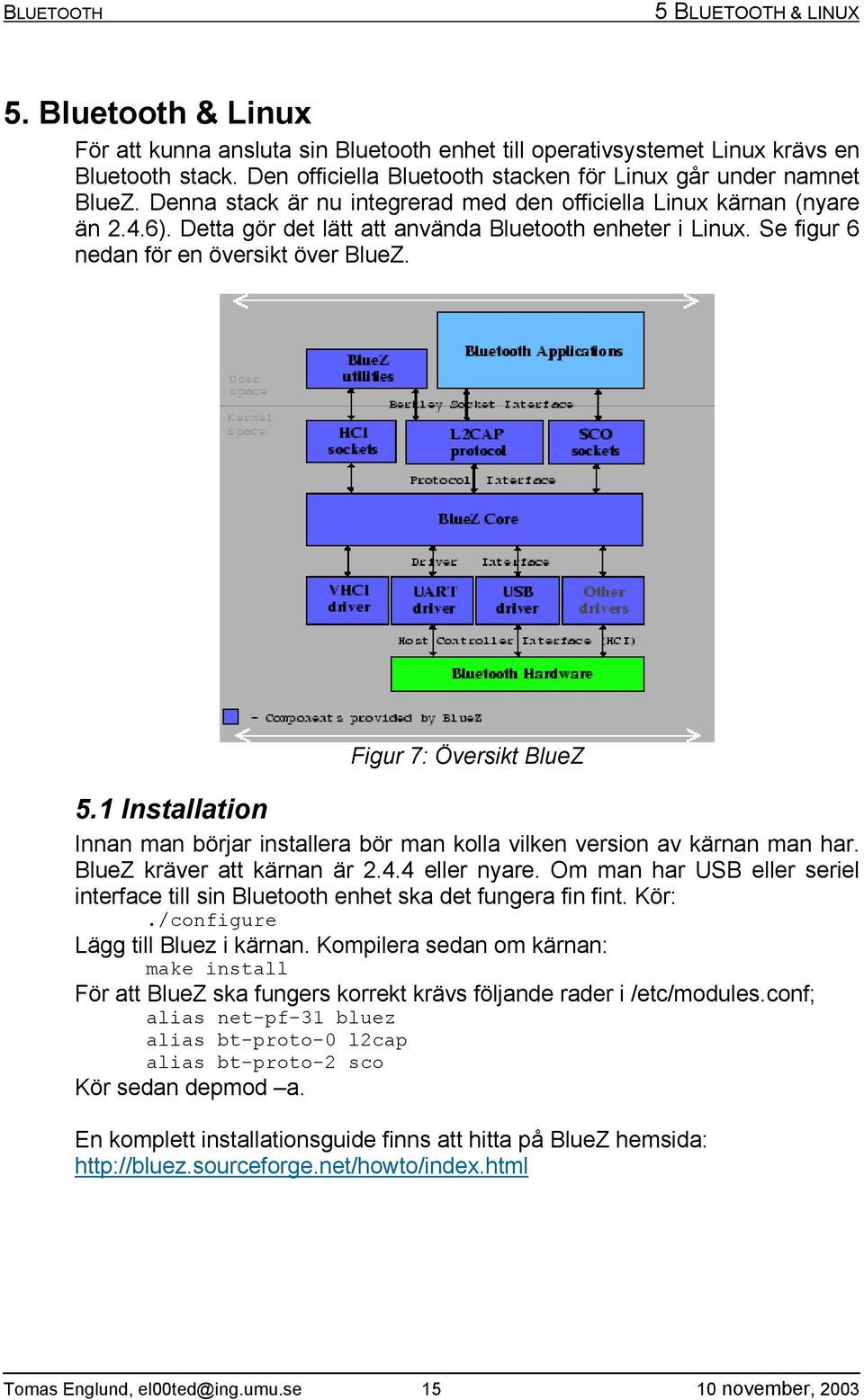 Detta gör det lätt att använda Bluetooth enheter i Linux. Se figur 6 nedan för en översikt över BlueZ. Figur 7: Översikt BlueZ 5.