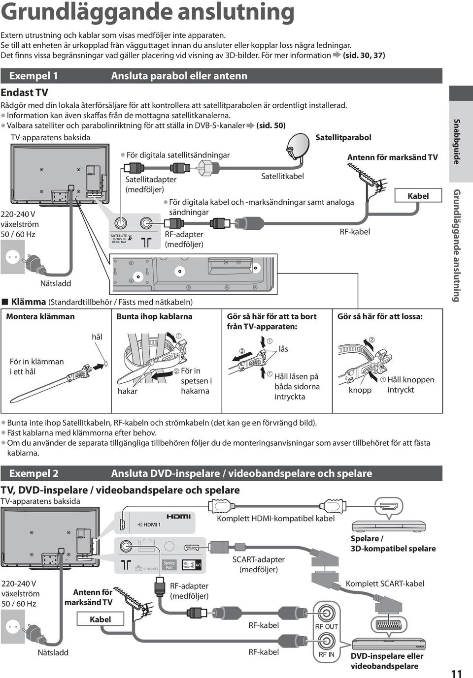 30, 37) Exempel 1 Ansluta parabol eller antenn Endast TV Rådgör med din lokala återförsäljare för att kontrollera att satellitparabolen är ordentligt installerad.