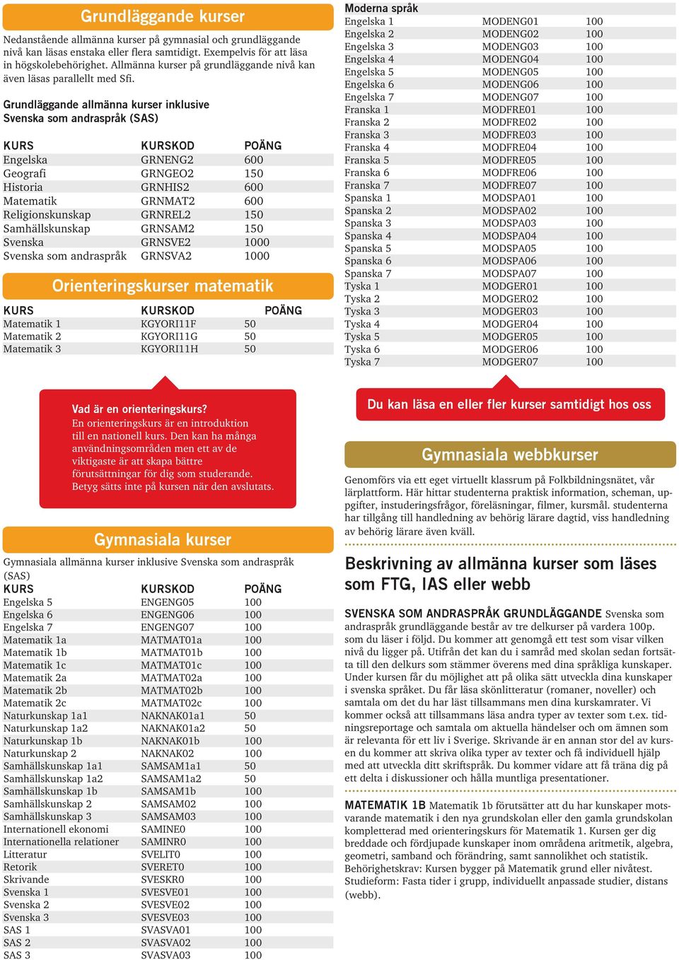 Grundläggande allmänna kurer inkluive Svenka andrapråk (SAS) KURS KURSKOD POÄNG Engelka GRNENG2 600 Geografi GRNGEO2 150 Hitoria GRNHIS2 600 Matematik GRNMAT2 600 Religionkunkap GRNREL2 150