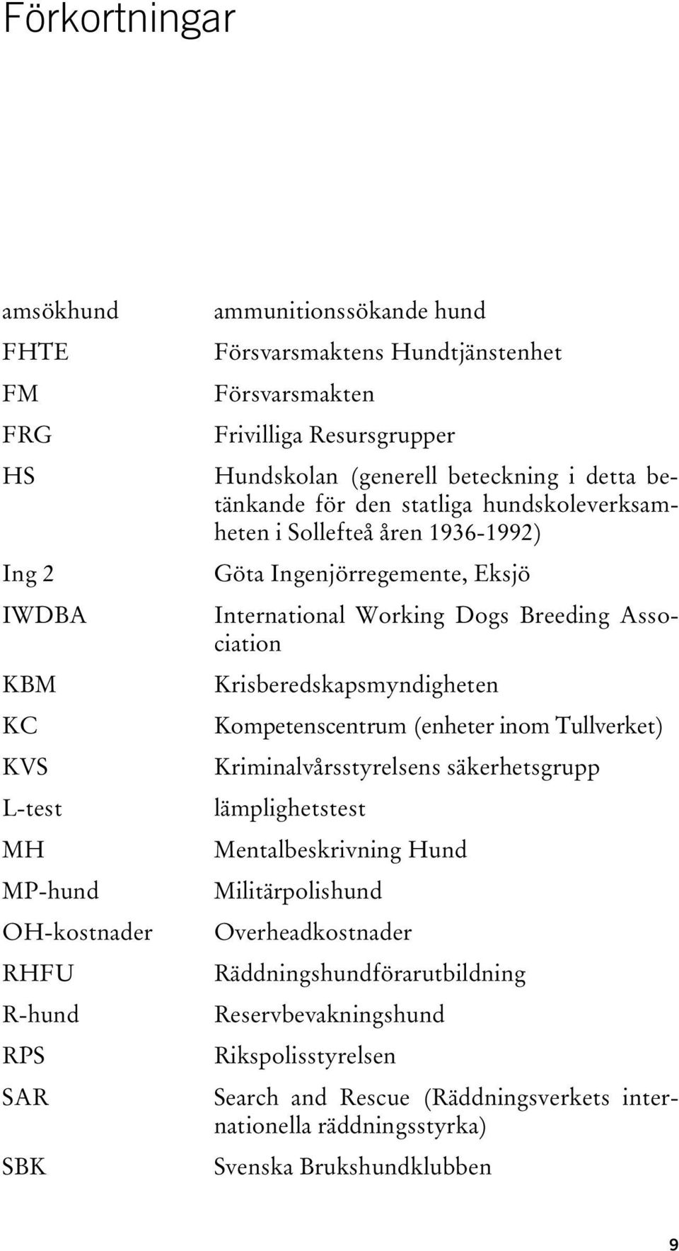 Working Dogs Breeding Association Krisberedskapsmyndigheten Kompetenscentrum (enheter inom Tullverket) Kriminalvårsstyrelsens säkerhetsgrupp lämplighetstest Mentalbeskrivning Hund