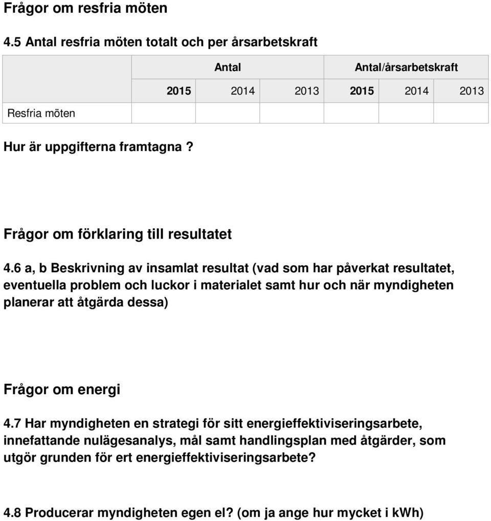 Frågor om förklaring till resultatet 4.