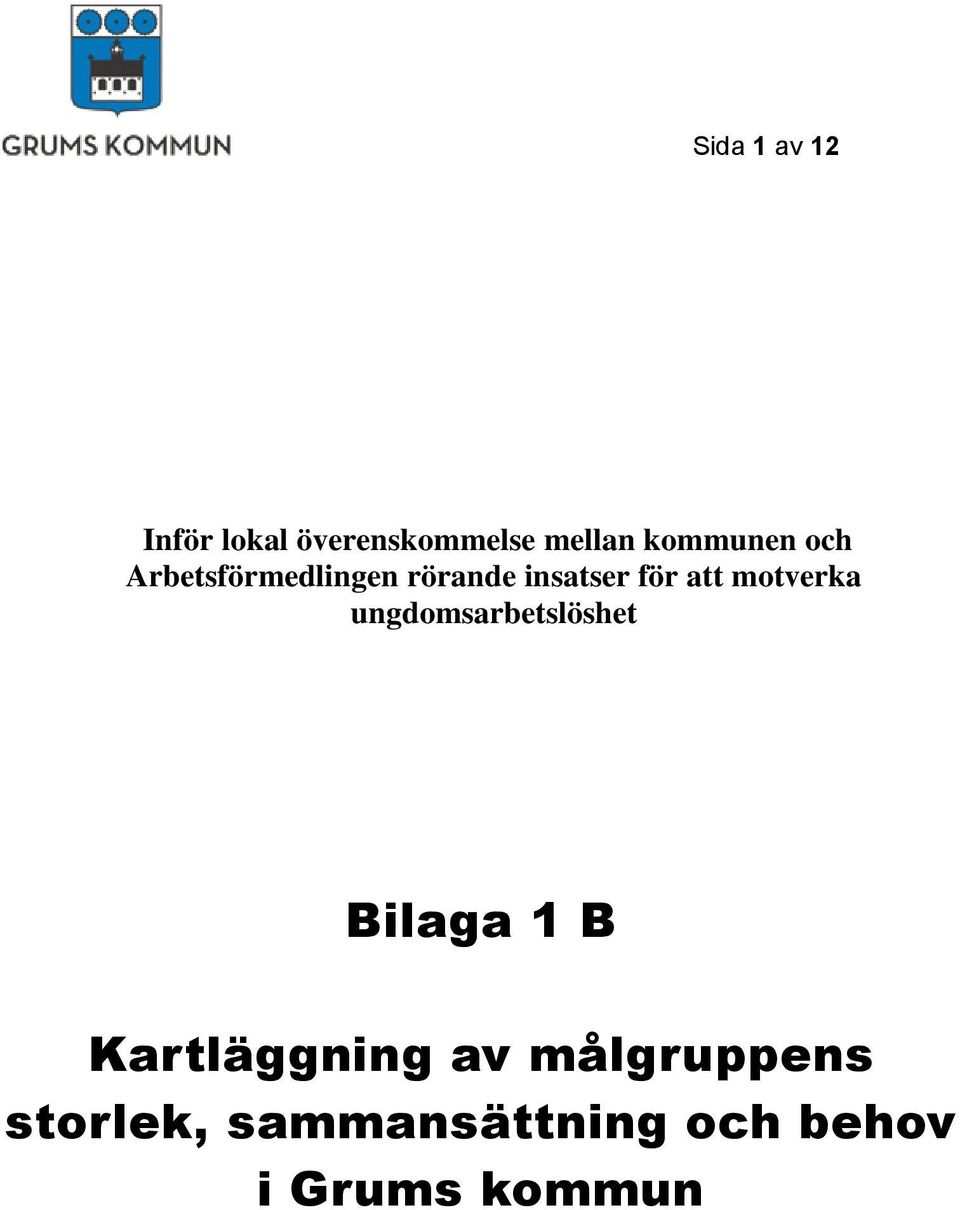 att motverka ungdomsarbetslöshet Bilaga 1 B