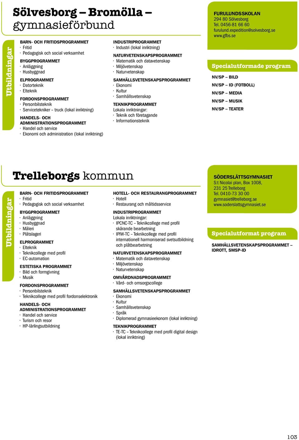 se Specialutformade program NV/SP bild NV/SP ID (fotboll) NV/SP media NV/SP musik NV/SP teater Trelleborgs kommun Byggprogrammet Anläggning Husbyggnad Måleri Plåtslageri Teknikcollege med profil