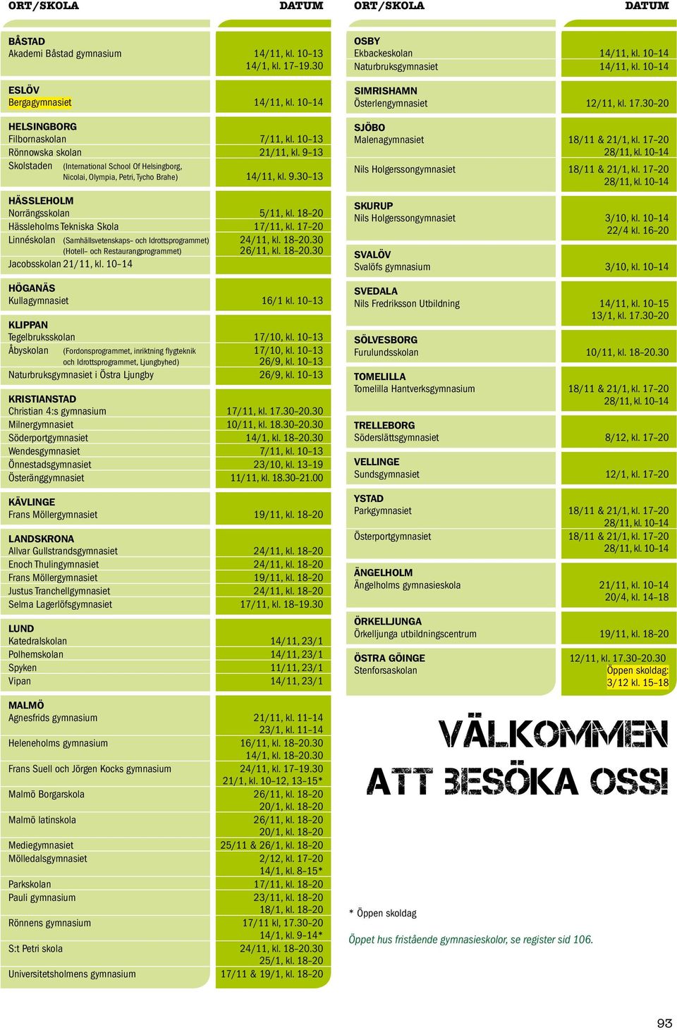 17 20 Linnéskolan (Samhällsvetenskaps och Idrottsprogrammet) 24/11, kl. 18 20.30 (Hotell och Restaurangprogrammet) 26/11, kl. 18 20.30 Jacobsskolan 21/11, kl. 10 14 Höganäs Kullagymnasiet 16/1 kl.