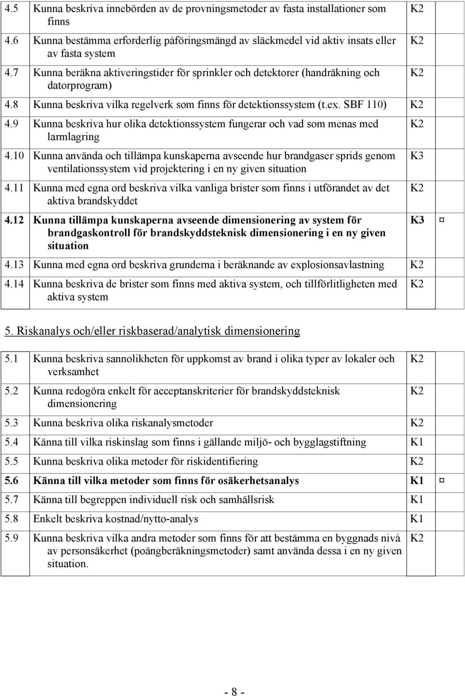 9 Kunna beskriva hur olika detektionssystem fungerar och vad som menas med larmlagring 4.