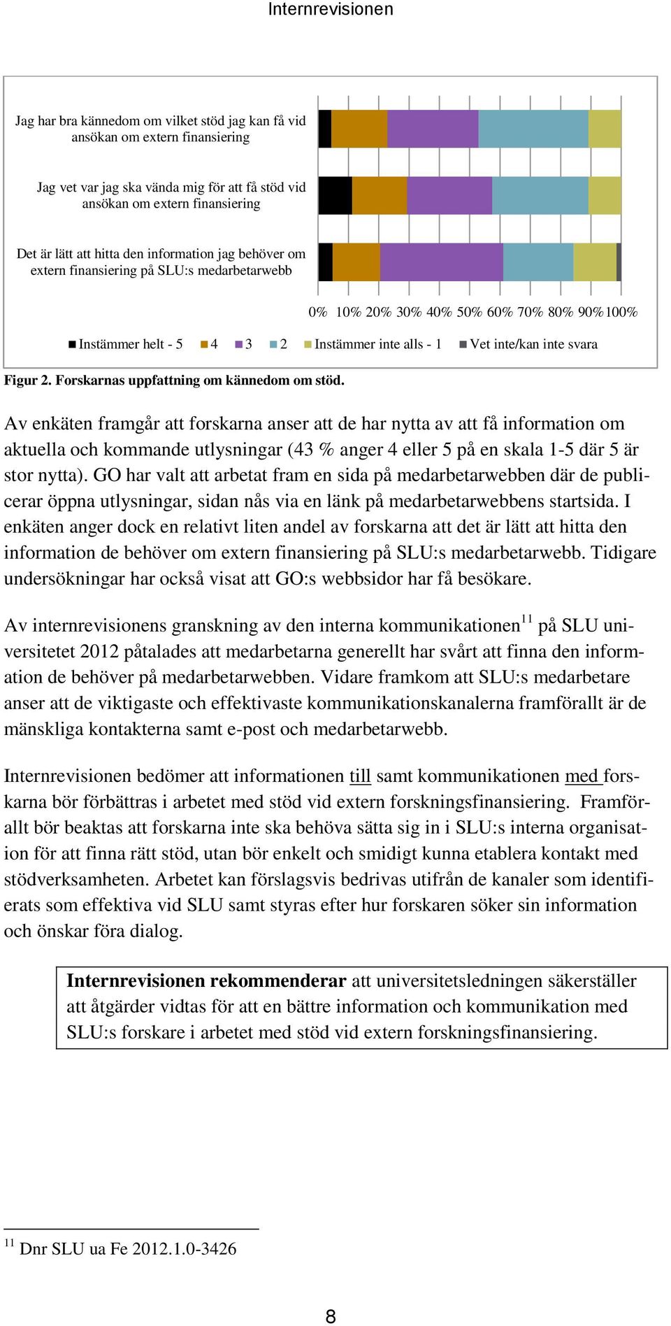 0% 10% 20% 30% 40% 50% 60% 70% 80% 90%100% Instämmer helt - 5 4 3 2 Instämmer inte alls - 1 Vet inte/kan inte svara Av enkäten framgår att forskarna anser att de har nytta av att få information om