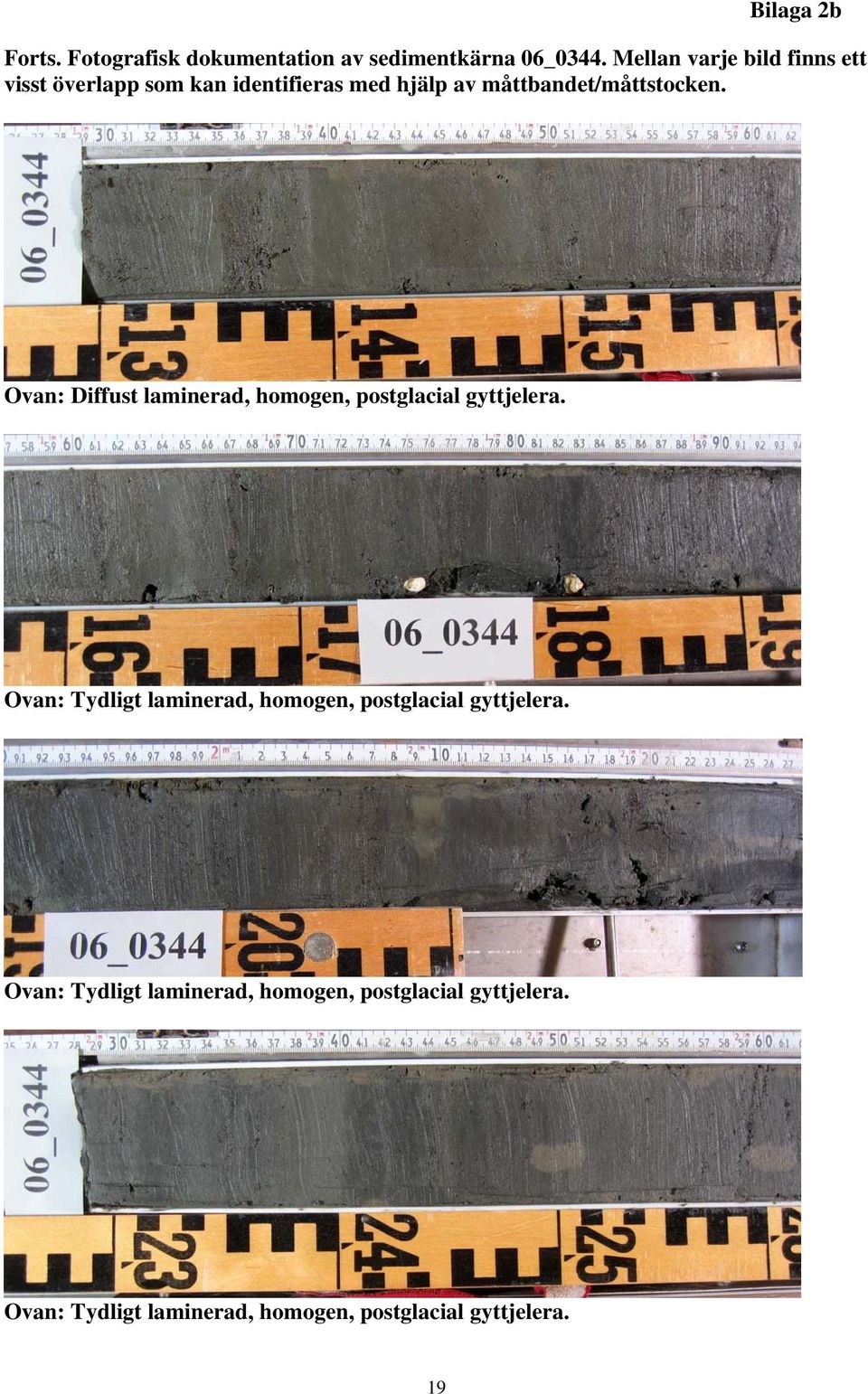 Ovan: Diffust laminerad, homogen, postglacial gyttjelera.