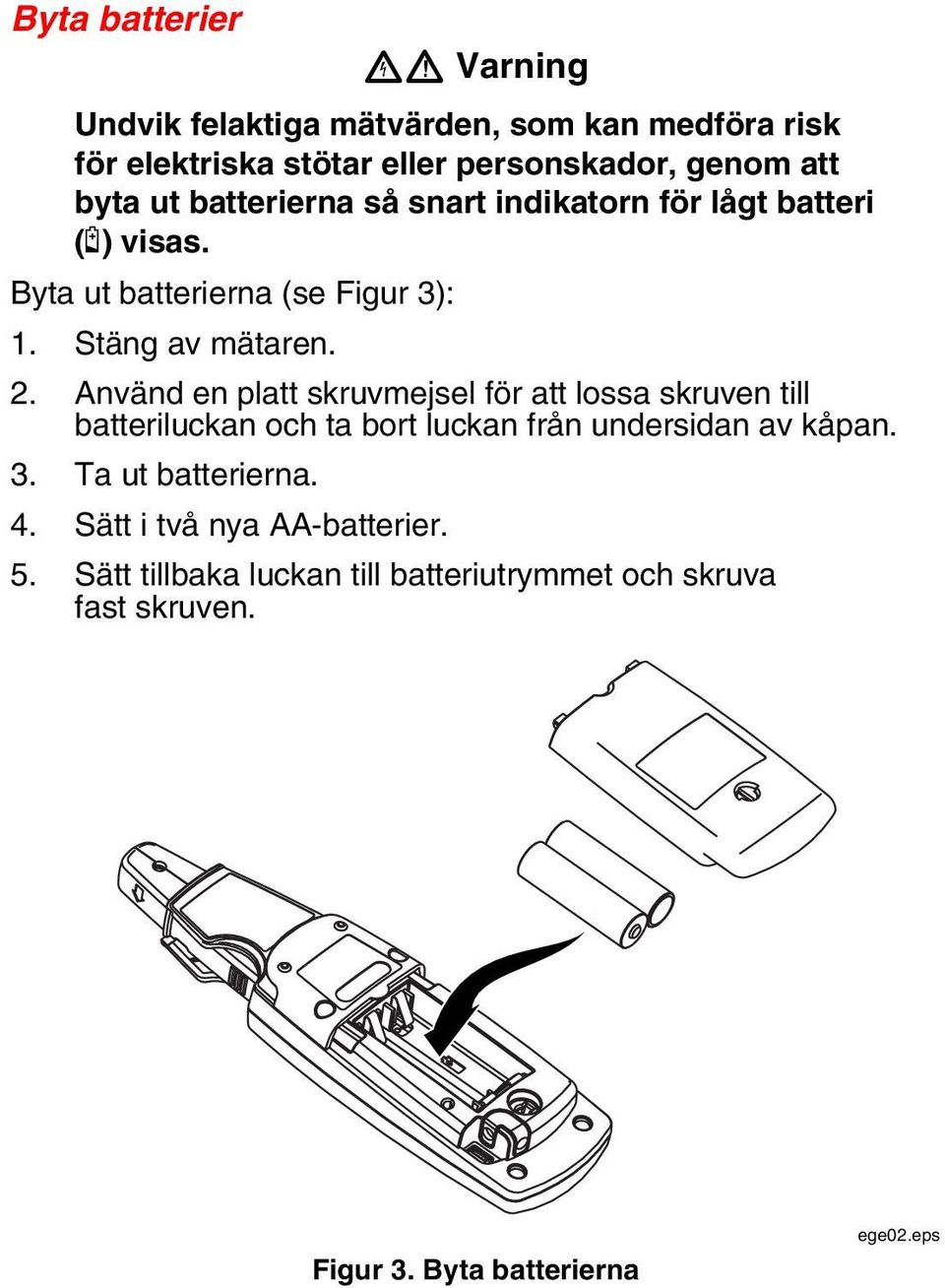 Använd en platt skruvmejsel för att lossa skruven till batteriluckan och ta bort luckan från undersidan av kåpan. 3.