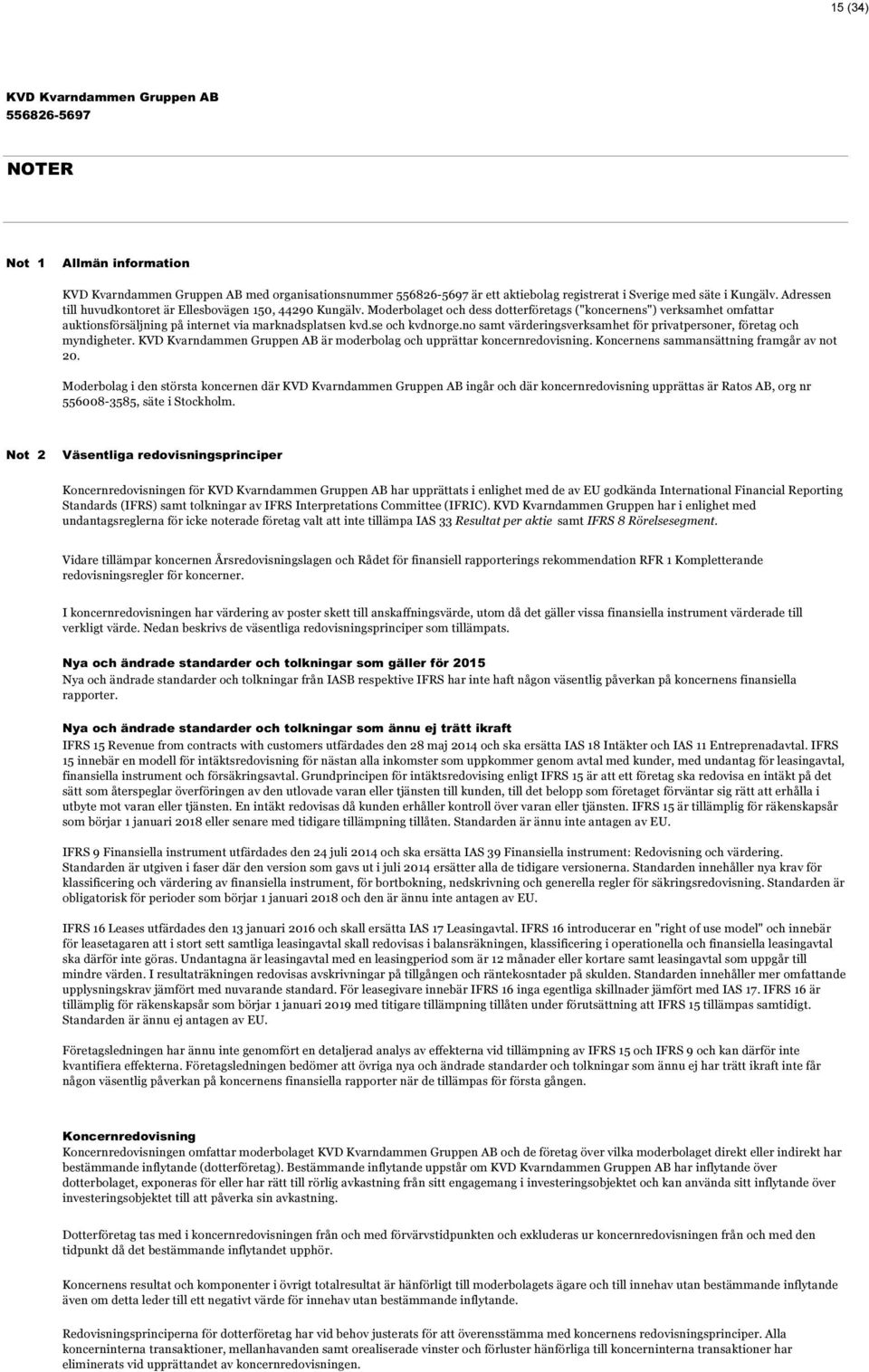 no samt värderingsverksamhet för privatpersoner, företag och myndigheter. är moderbolag och upprättar koncernredovisning. s sammansättning framgår av not 20.