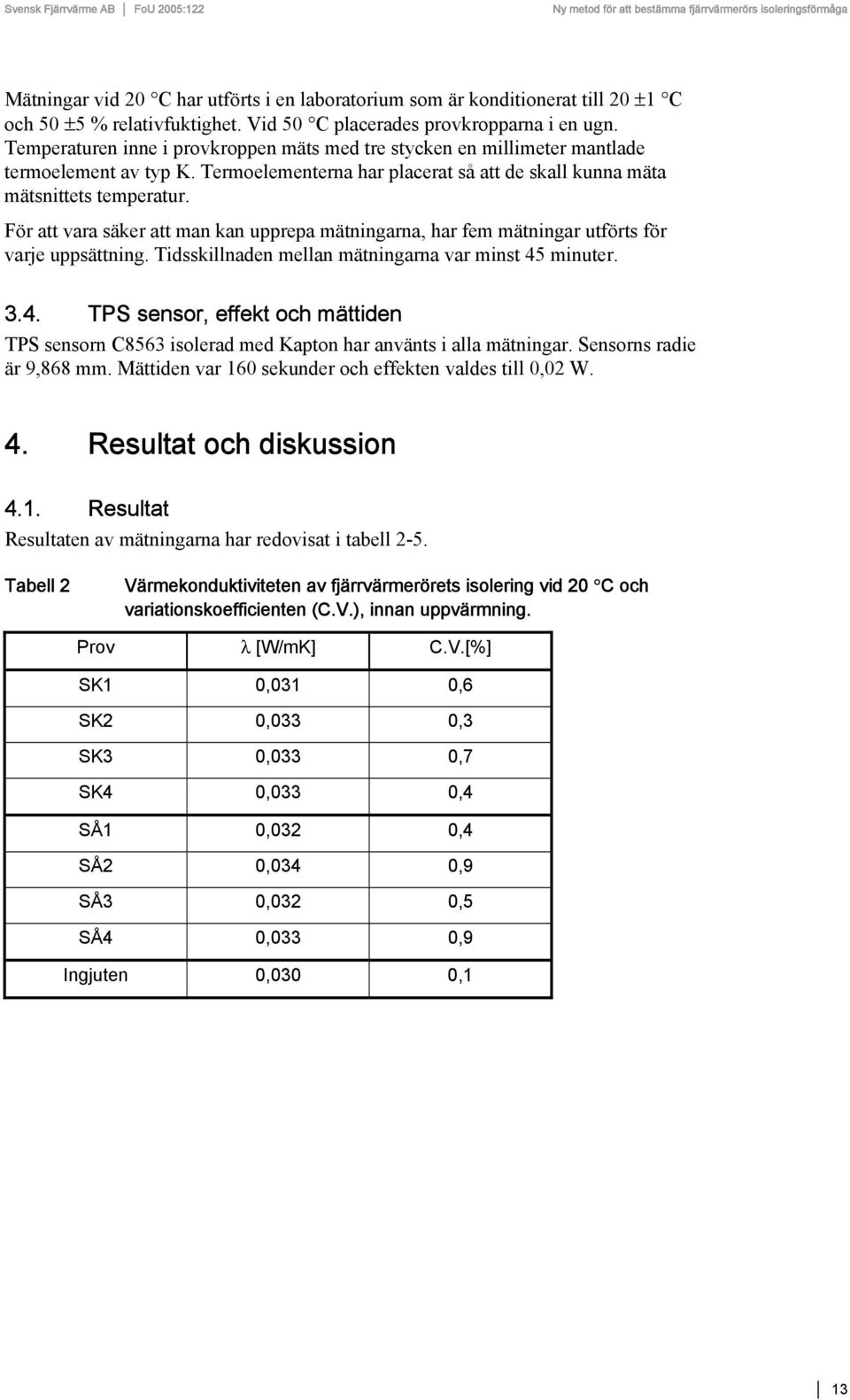 För att vara säker att man kan upprepa mätningarna, har fem mätningar utförts för varje uppsättning. Tidsskillnaden mellan mätningarna var minst 45