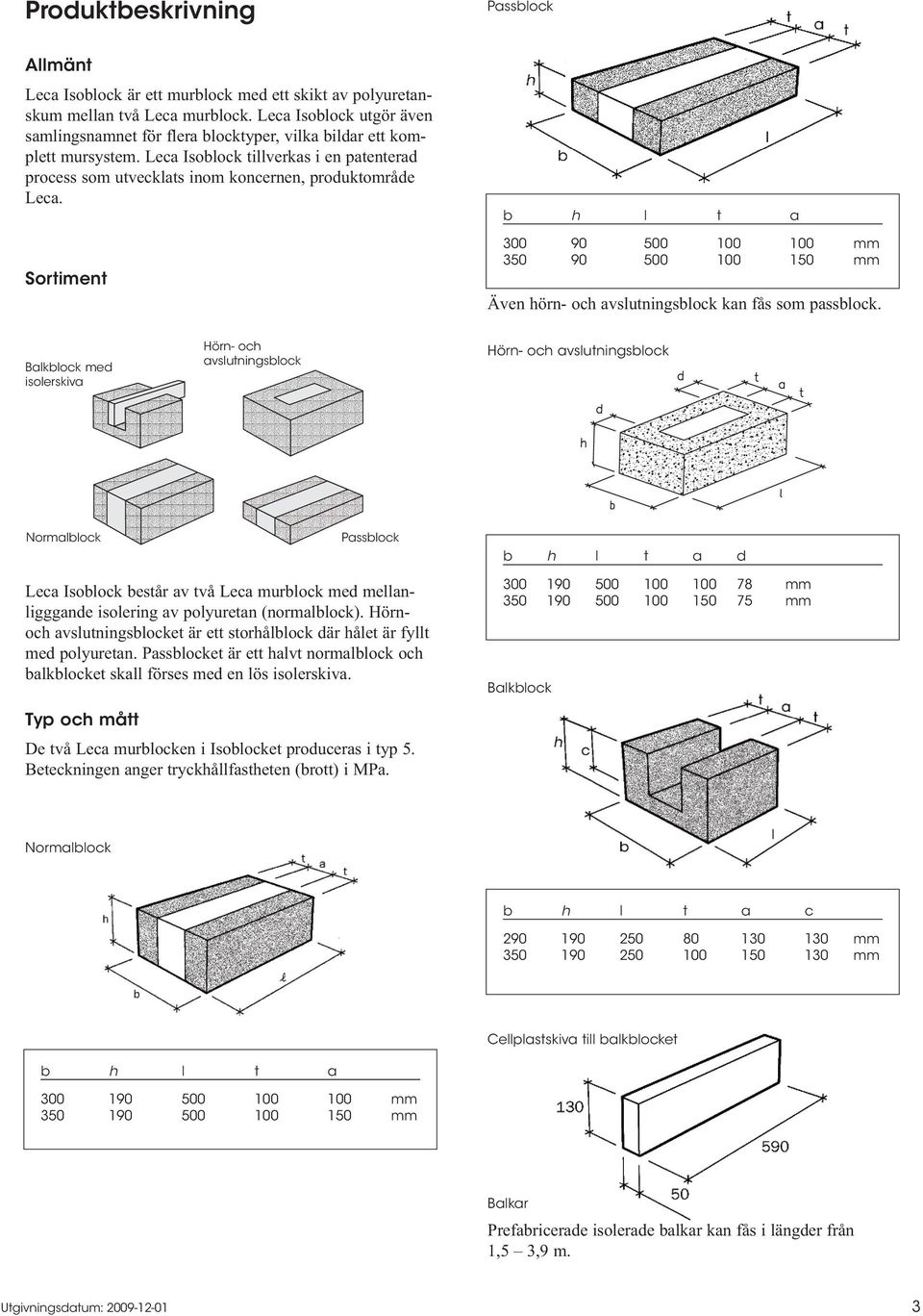 Sortiment b h l t a 300 90 500 100 100 mm 350 90 500 100 150 mm Även hörn- och avslutningsblock kan fås som passblock.