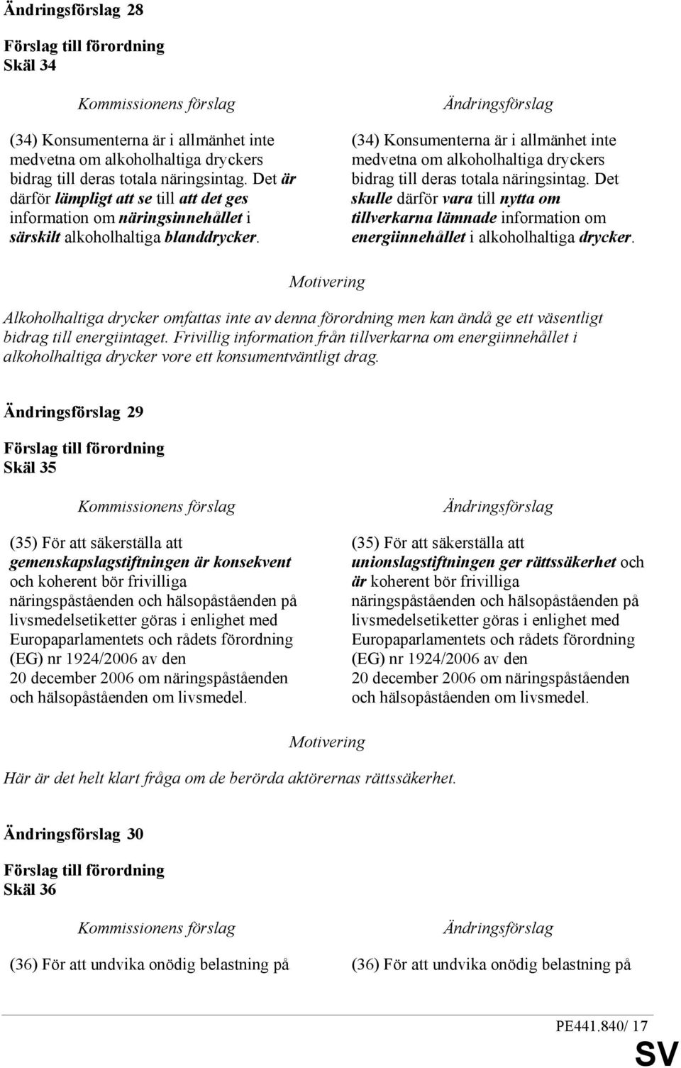 (34) Konsumenterna är i allmänhet inte medvetna om alkoholhaltiga dryckers bidrag till deras totala näringsintag.