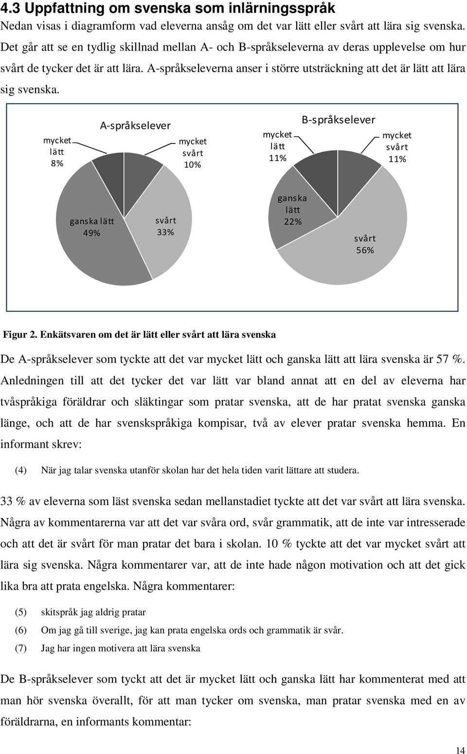 A-språkseleverna anser i större utsträckning att det är lätt att lära sig svenska.