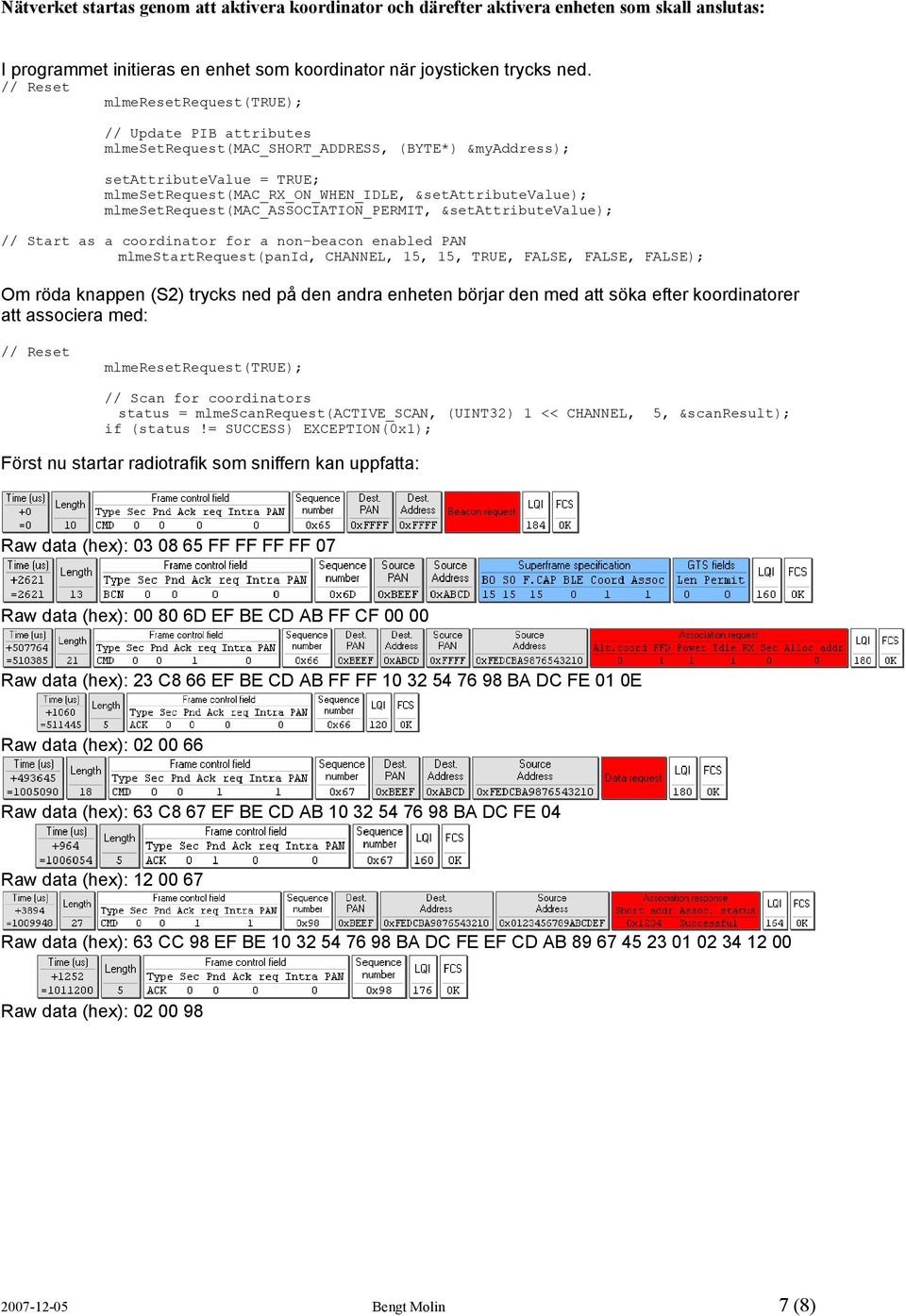 mlmesetrequest(mac_association_permit, &setattributevalue); // Start as a coordinator for a non-beacon enabled PAN mlmestartrequest(panid, CHANNEL, 15, 15, TRUE, FALSE, FALSE, FALSE); Om röda knappen