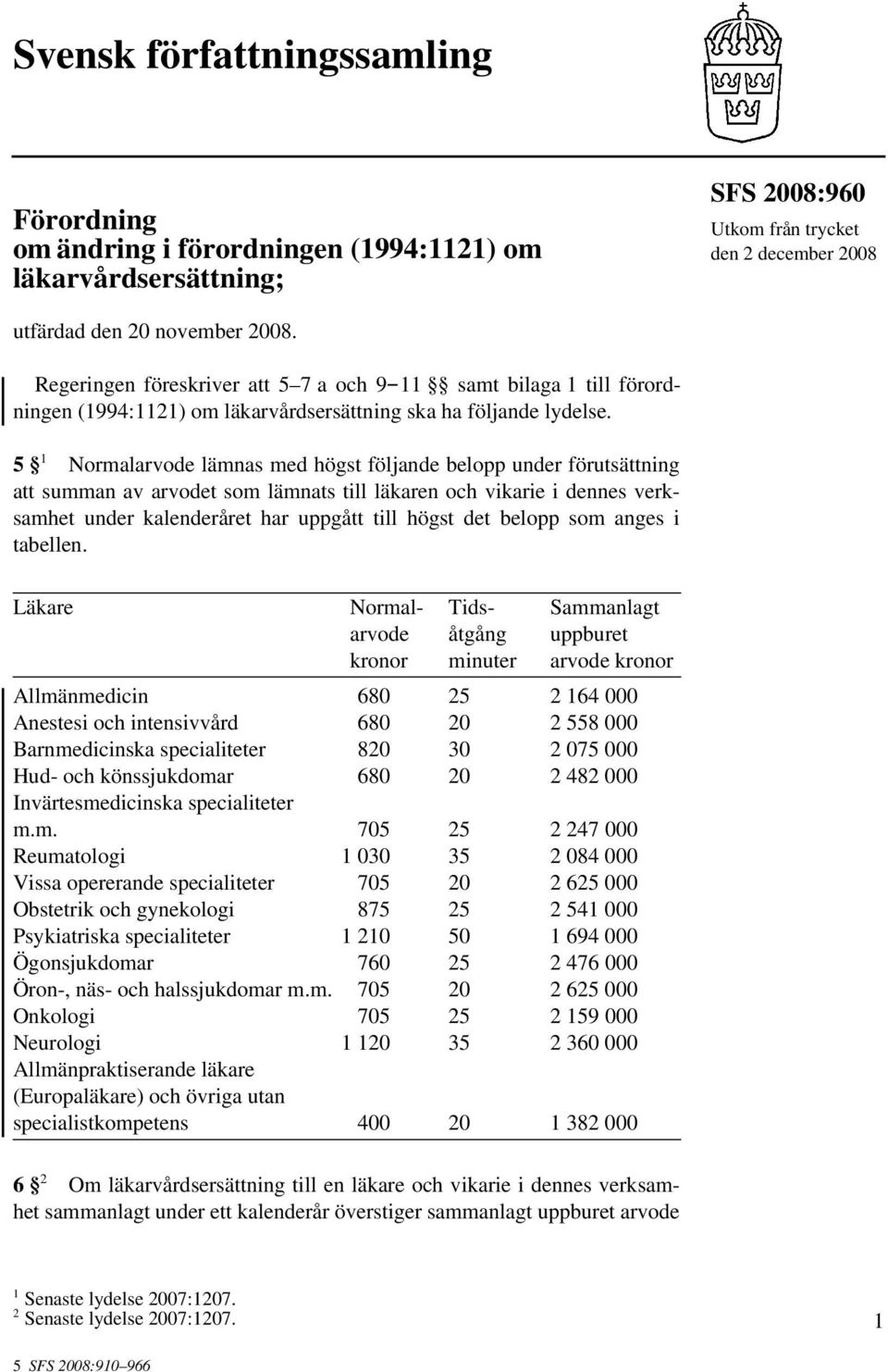 5 1 Normalarvode lämnas med högst följande belopp under förutsättning att summan av arvodet som lämnats till läkaren och vikarie i dennes verksamhet under kalenderåret har uppgått till högst det