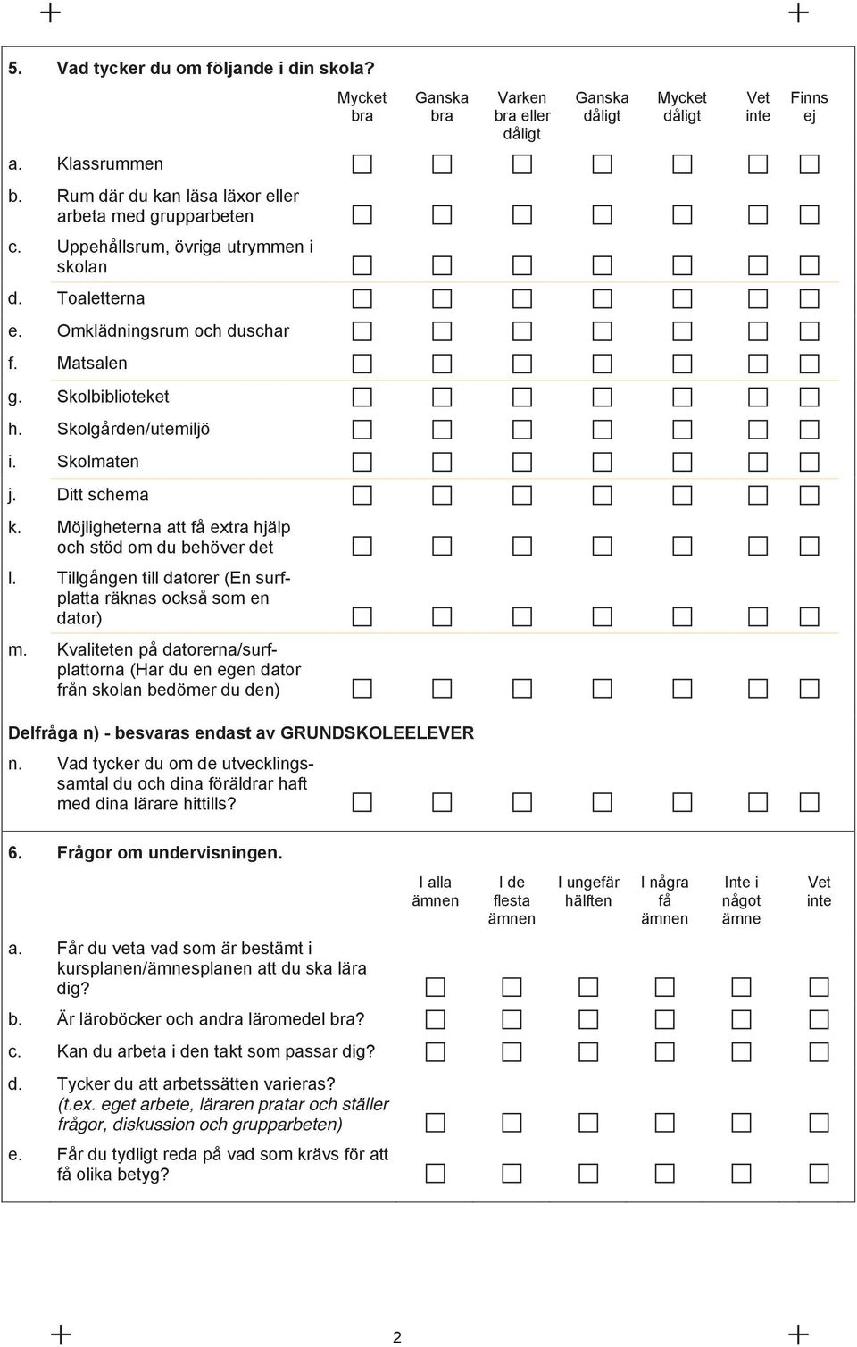 Skolmaten j. Ditt schema k. Möjligheterna att få extra hjälp och stöd om du behöver det l. Tillgången till datorer (En surfplatta räknas också som en dator) m.