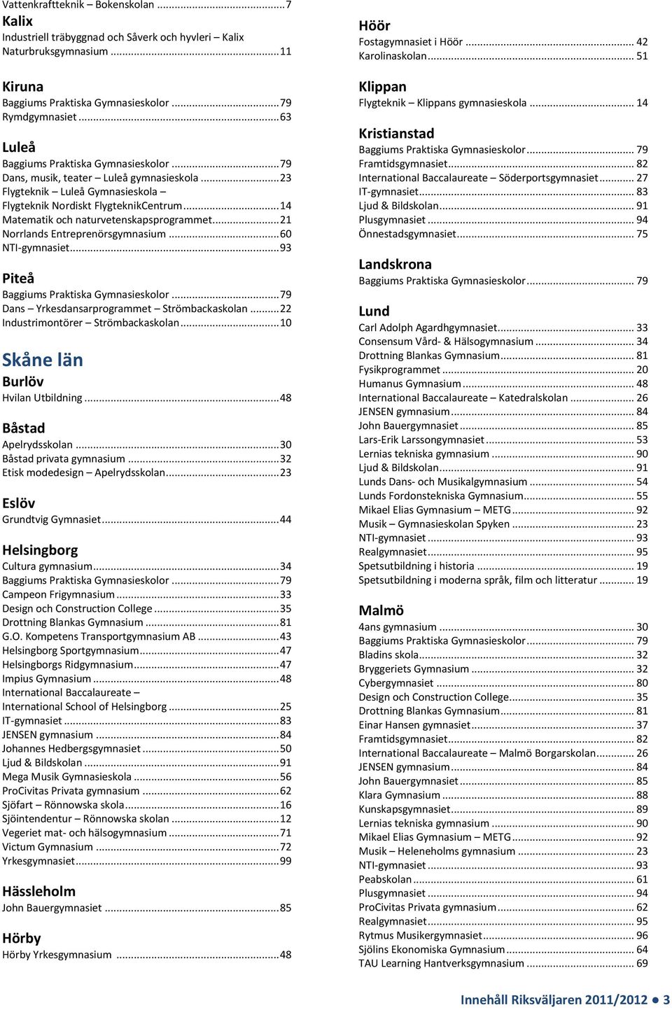 .. 60 Piteå Dans Yrkesdansarprogrammet Strömbackaskolan... 22 Industrimontörer Strömbackaskolan... 10 Skåne län Burlöv Hvilan Utbildning... 48 Båstad Apelrydsskolan... 30 Båstad privata gymnasium.