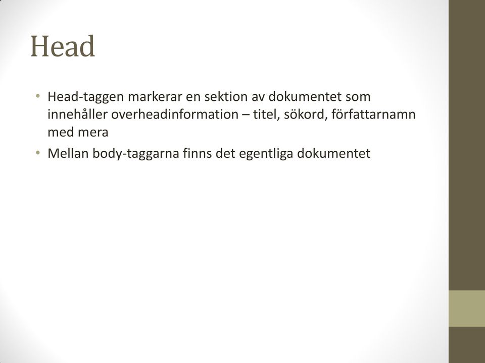 overheadinformation titel, sökord,