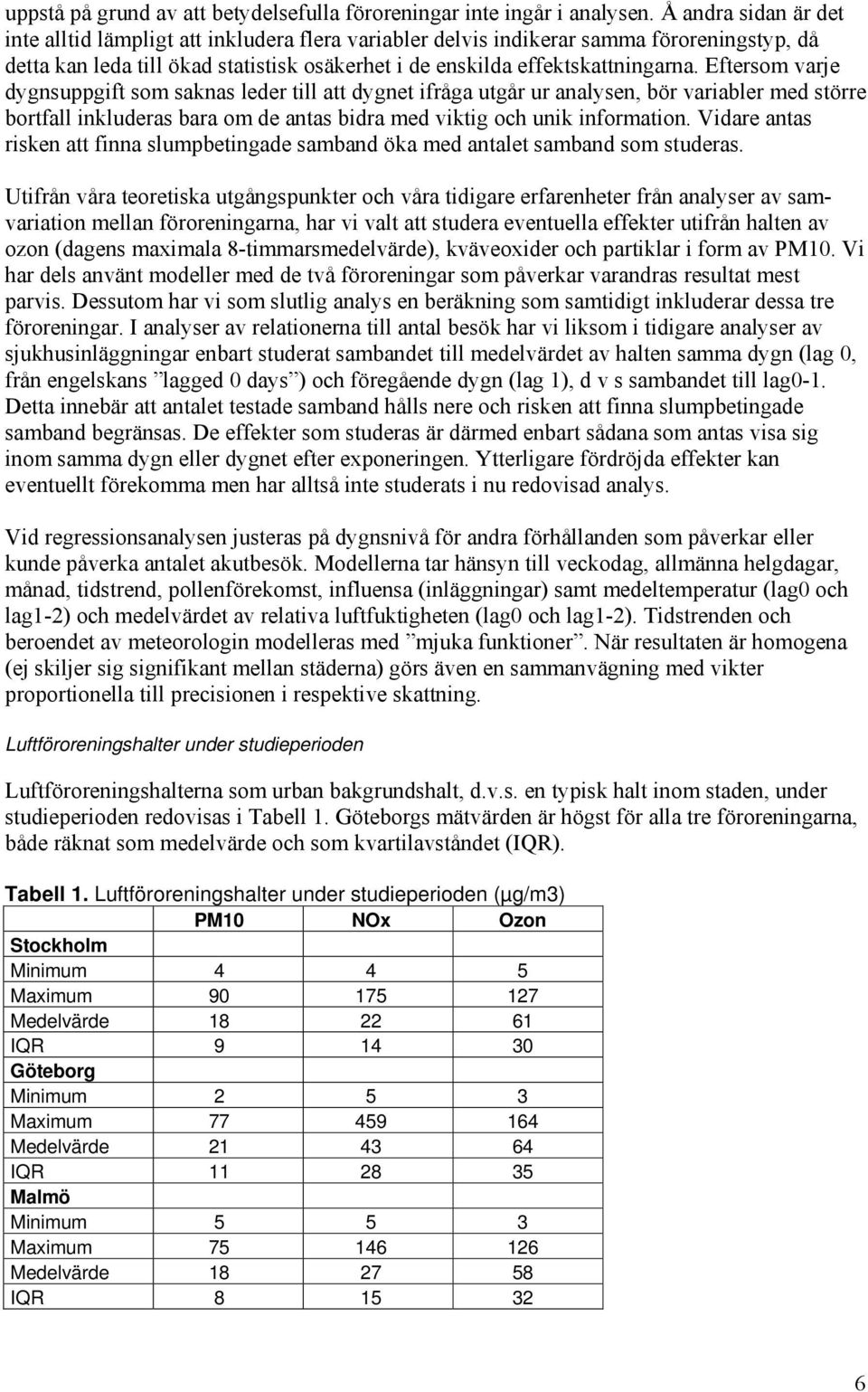 Eftersom varje dygnsuppgift som saknas leder till att dygnet ifråga utgår ur analysen, bör variabler med större bortfall inkluderas bara om de antas bidra med viktig och unik information.