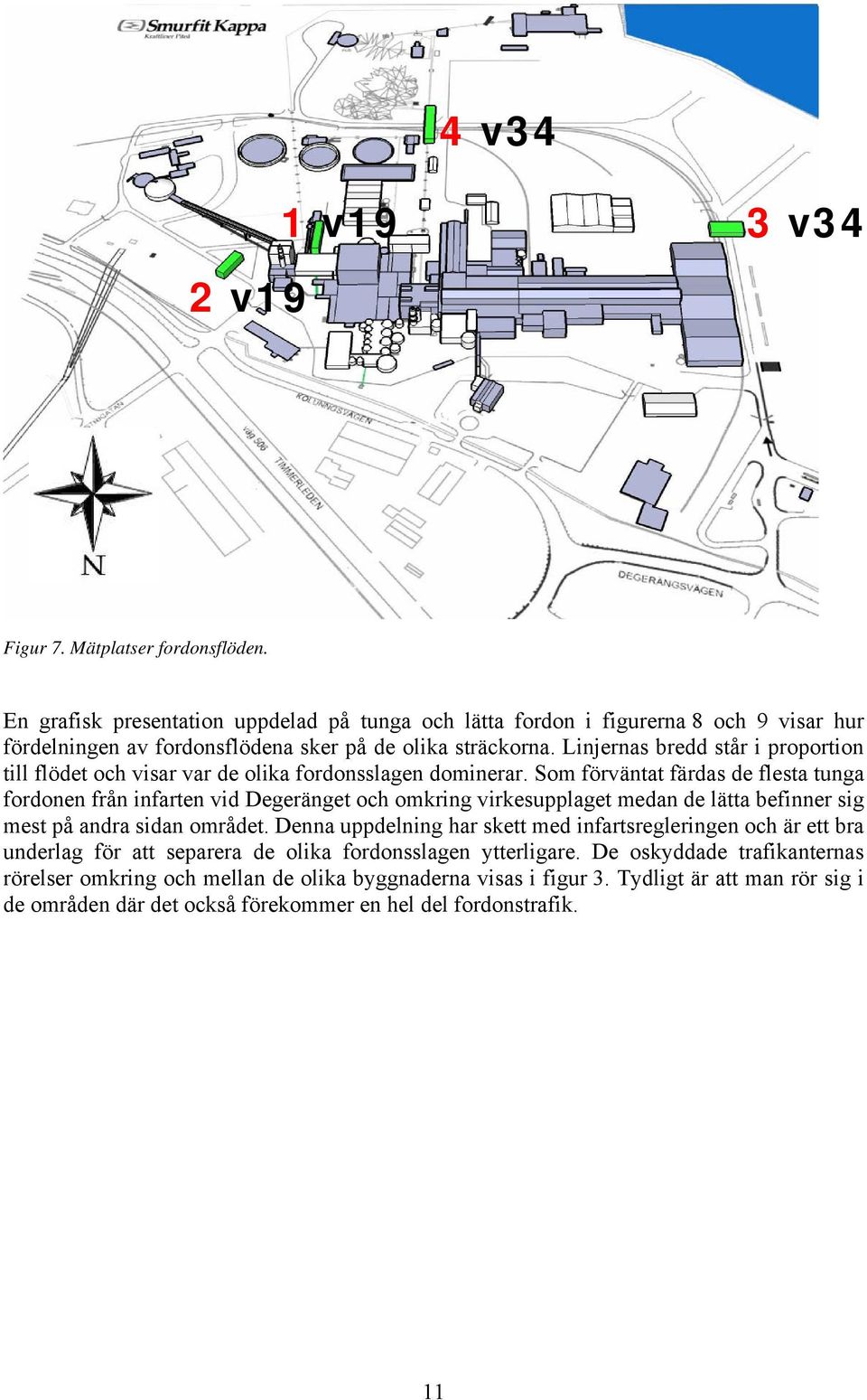 Linjernas bredd står i proportion till flödet och visar var de olika fordonsslagen dominerar.