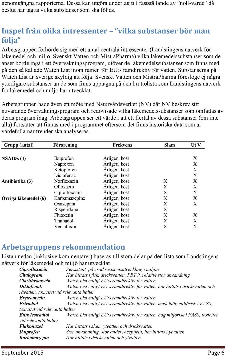 MistraPharma) vilka läkemedelssubstanser som de anser borde ingå i ett övervakningsprogram, utöver de läkemedelssubstanser som finns med på den så kallade Watch List inom ramen för EU:s ramdirektiv