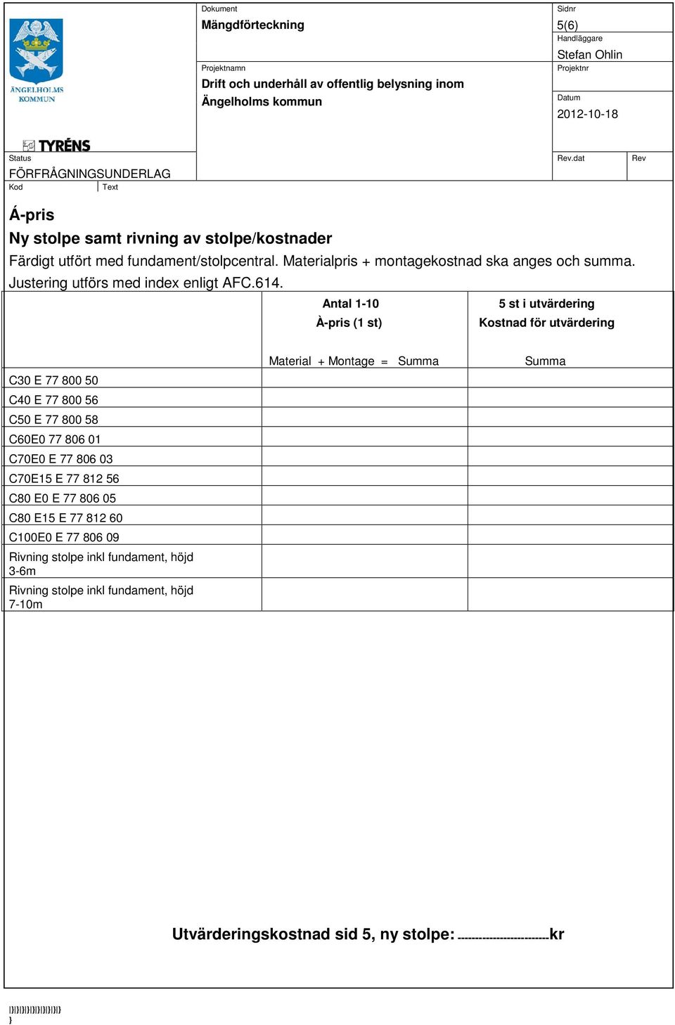 Antal 1-10 À-pris (1 st) 5 st i utvärdering Kostnad för utvärdering C30 E 77 800 50 C40 E 77 800 56 C50 E 77 800 58 C60E0 77 806 01 C70E0 E 77 806 03