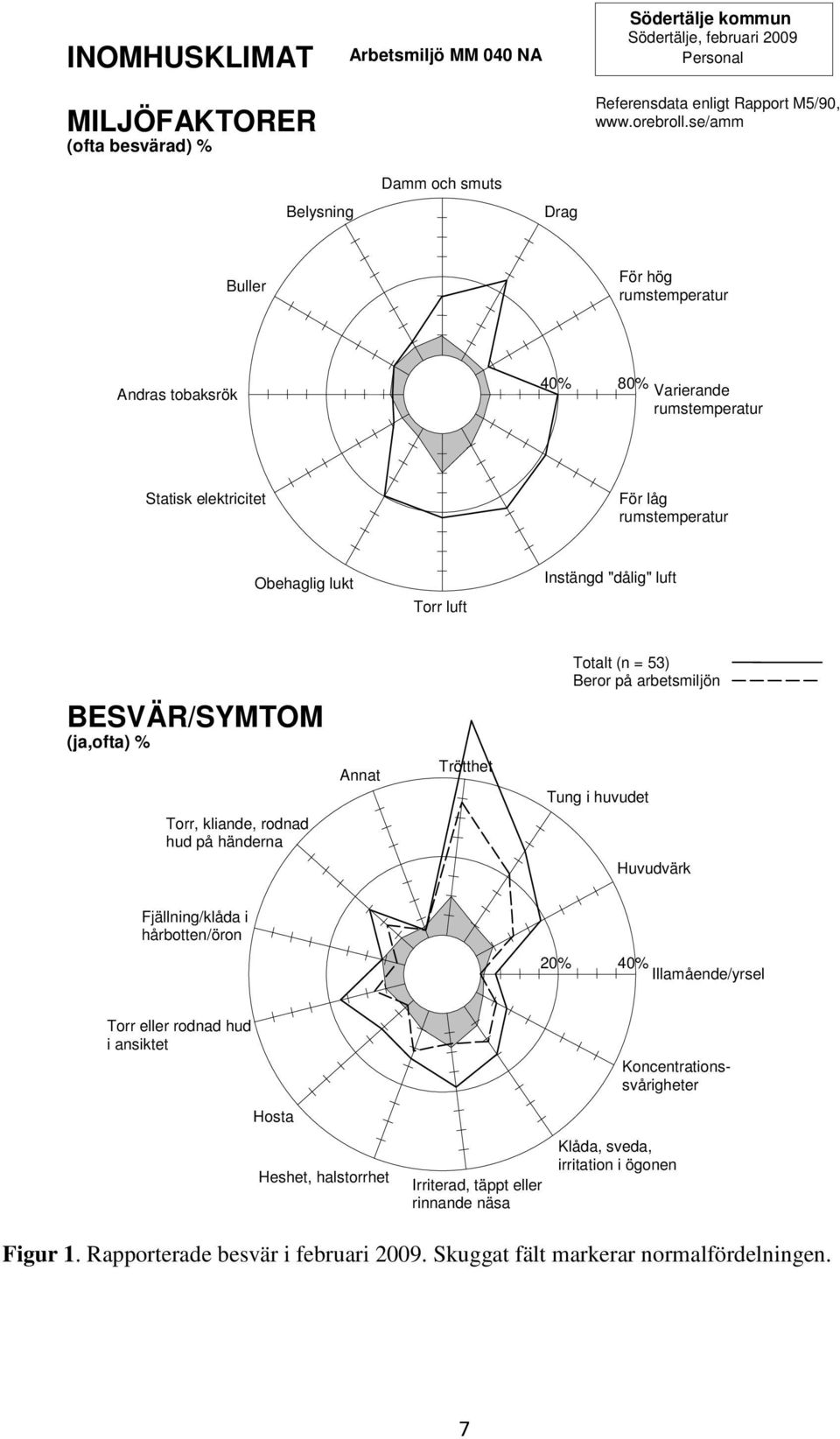 arbetsmiljön BESVÄR/SYMTOM (ja,ofta) % Annat Trötthet Tung i huvudet Torr, kliande, rodnad hud på händerna Huvudvärk Fjällning/klåda i hårbotten/öron 20% 40% Illamående/yrsel Torr eller rodnad