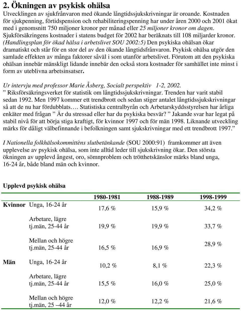 Sjukförsäkringens kostnader i statens budget för 2002 har beräknats till 108 miljarder kronor.