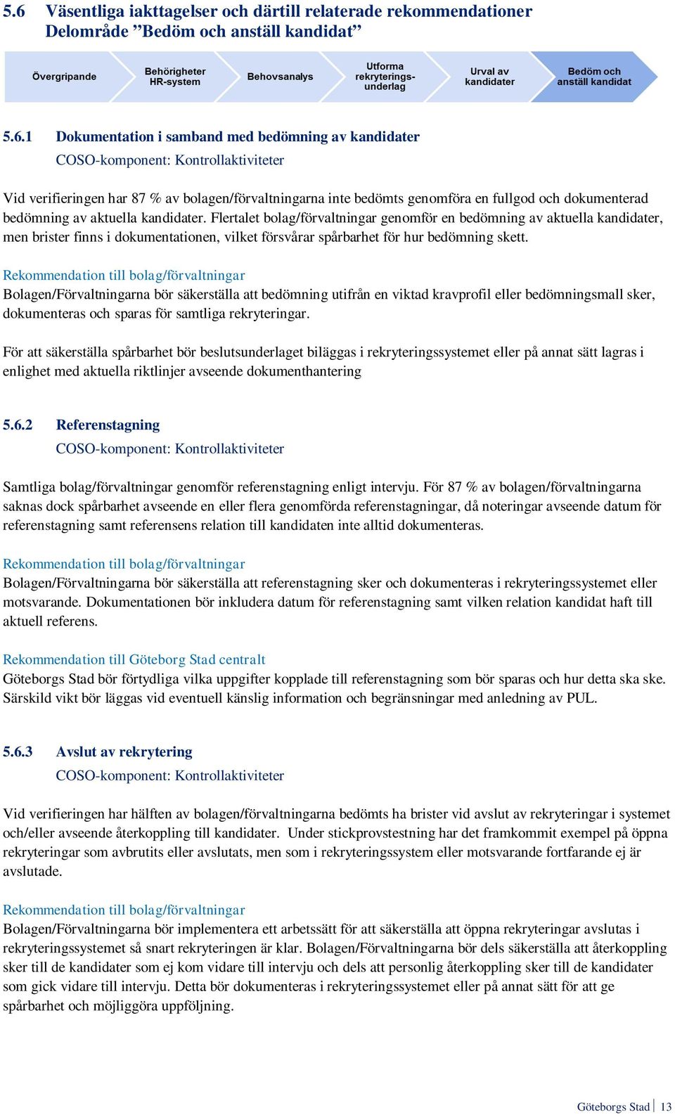 Flertalet bolag/förvaltningar genomför en bedömning av aktuella kandidater, men brister finns i dokumentationen, vilket försvårar spårbarhet för hur bedömning skett.