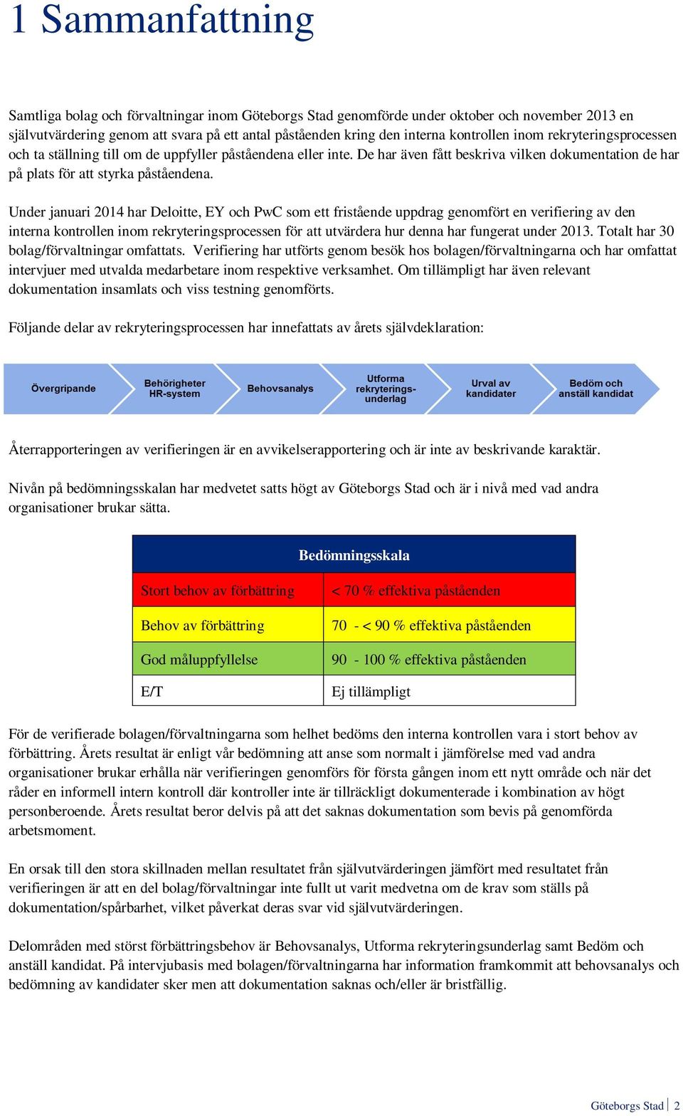 Under januari 2014 har Deloitte, EY och PwC som ett fristående uppdrag genomfört en verifiering av den interna kontrollen inom rekryteringsprocessen för att utvärdera hur denna har fungerat under