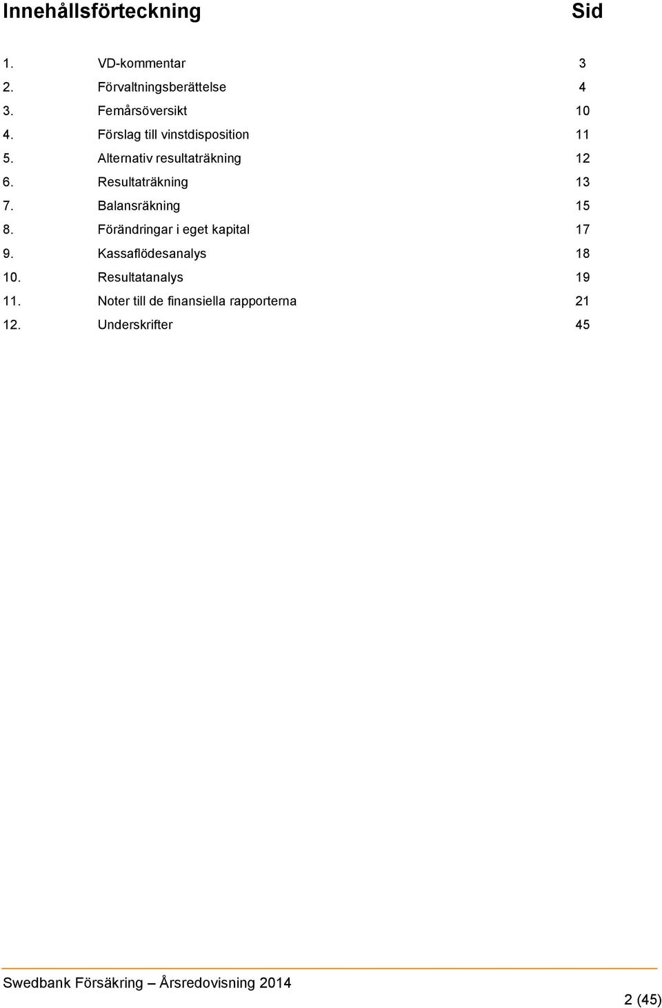 Balansräkning 15 8. Förändringar i eget kapital 17 9. Kassaflödesanalys 18 10.