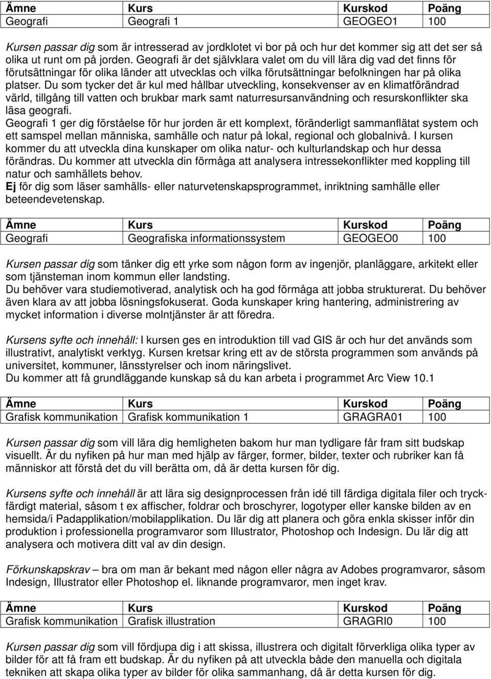 Du som tycker det är kul med hållbar utveckling, konsekvenser av en klimatförändrad värld, tillgång till vatten och brukbar mark samt naturresursanvändning och resurskonflikter ska läsa geografi.